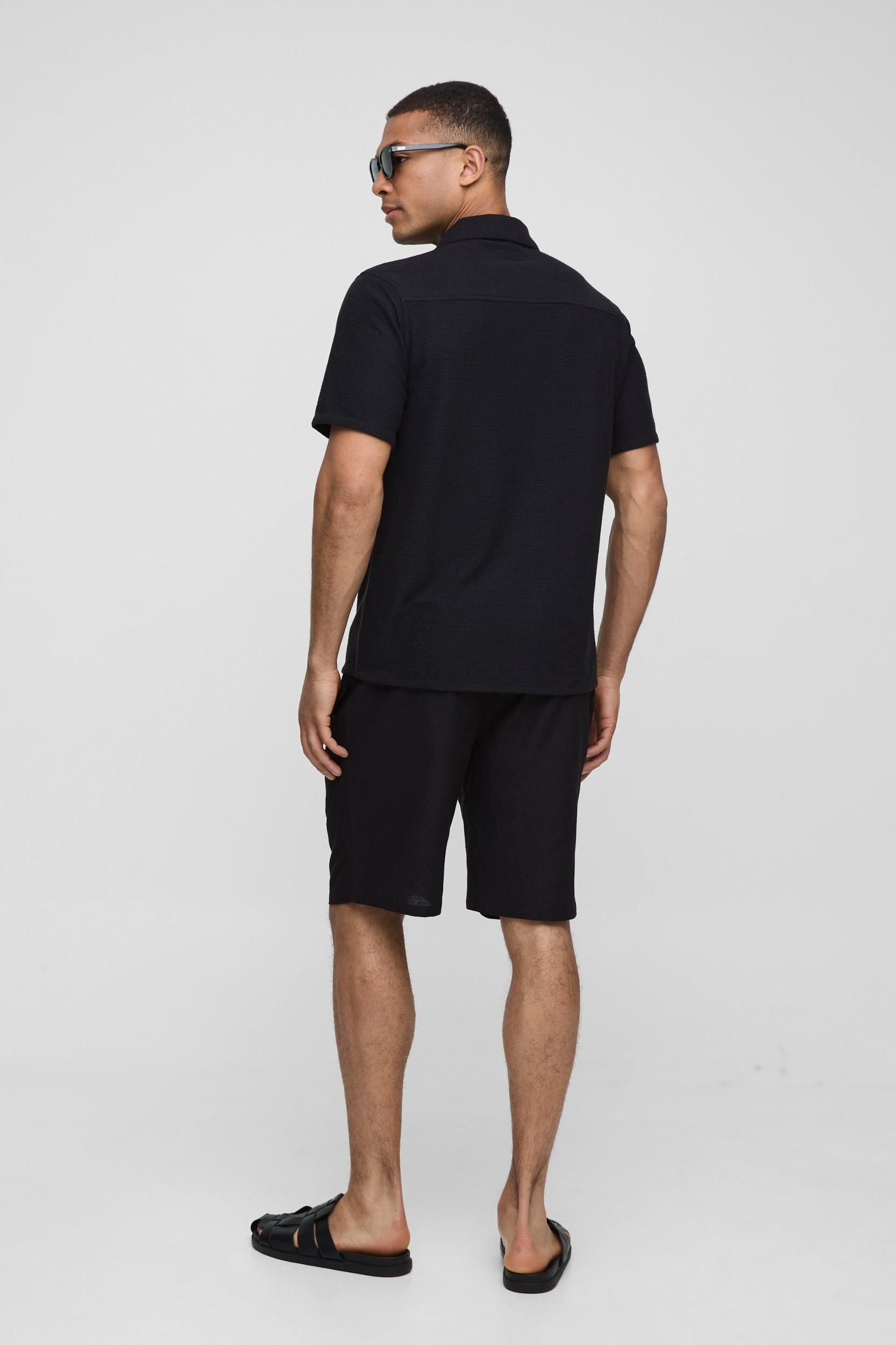 Regular Fit Honeycomb Waffle Revere Shirt | boohooMAN USA Product Image