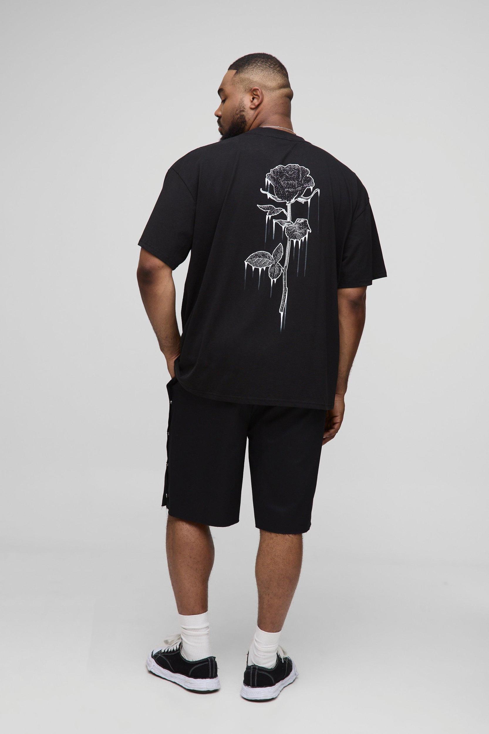 Plus Drip Floral Line Drawcord Oversized T-Shirt | boohooMAN USA Product Image