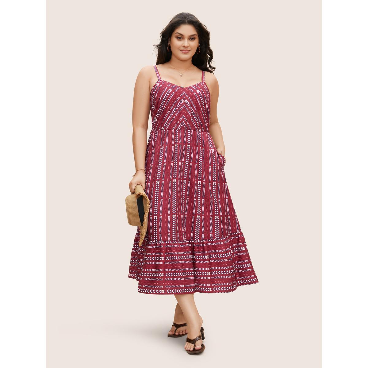 Plus Size Bandana Striped Ruffle Hem Cami Dress Watermelon Women Resort Ruffles V-neck Sleeveless Curvy BloomChic 18-20/2X Product Image
