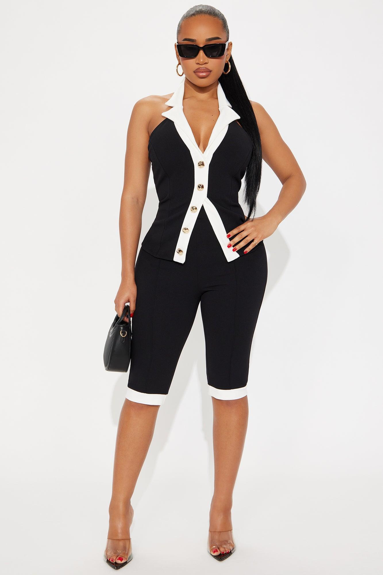 Viola Vest And Capri Set - Black/White Product Image