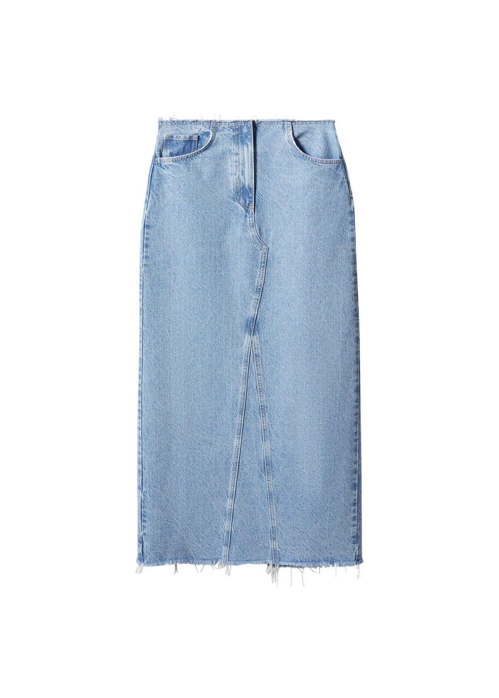 Mango raw hem detail denim maxi skirt Product Image