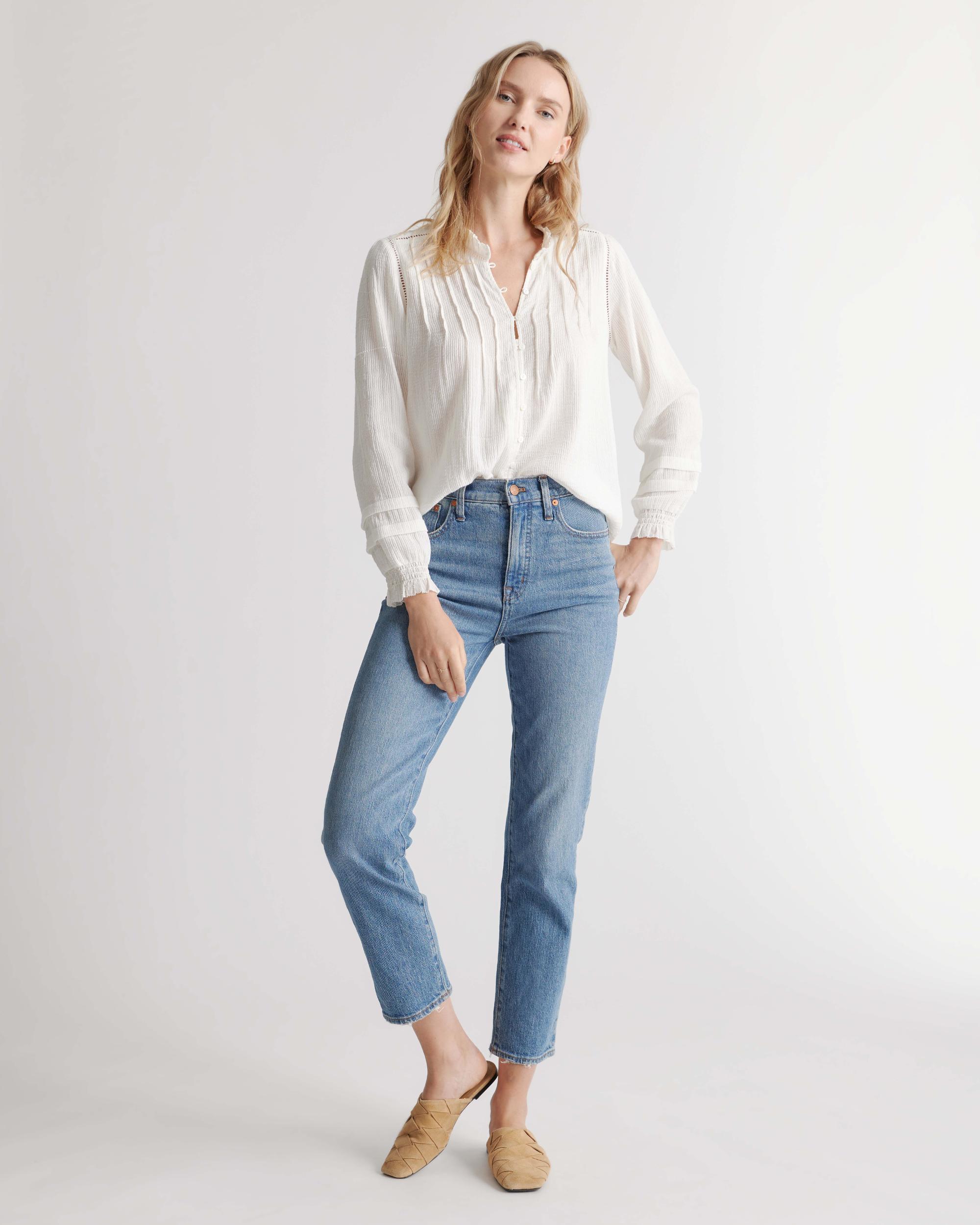 Quince | Women's Organic Textured Cotton Peasant Blouse Size XL, Organic Cotton Product Image