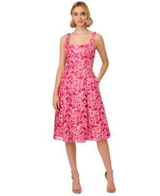 Adrianna Papell Womens Embroidered Fit & Flare Dress Product Image