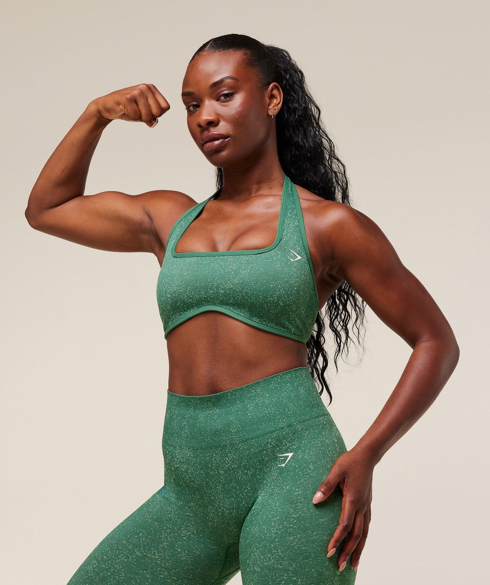 Gymshark Adapt Fleck x Whitney Halterneck Sports Bra - Lift Green/Clay Green Female Product Image