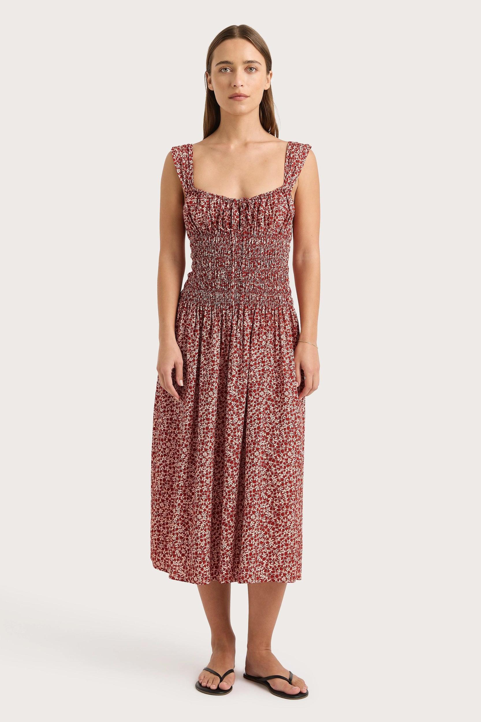 Yerres Midi Dress Peony Stamp Garnet Product Image