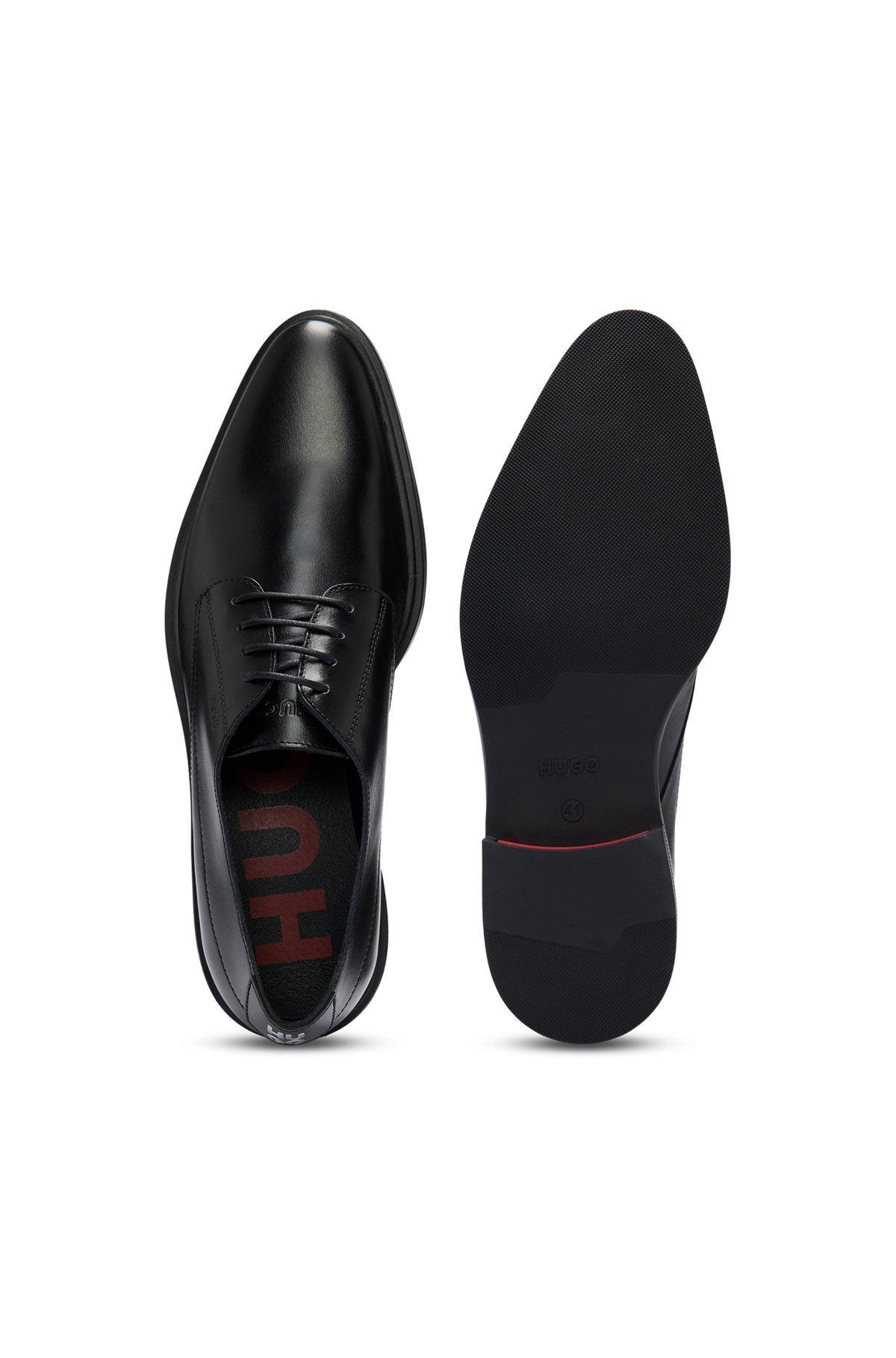 HUGO - Derby shoes in nappa leather with embossed logo - Black Product Image