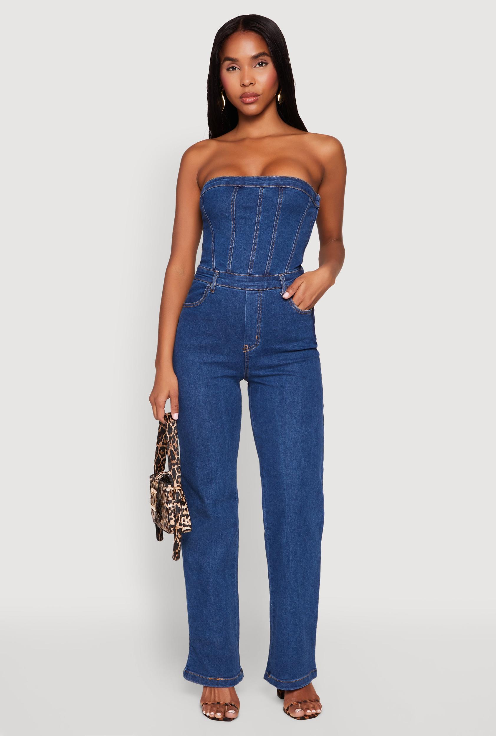 Womens Daisy Strapless Corset Denim Jumpsuit Product Image