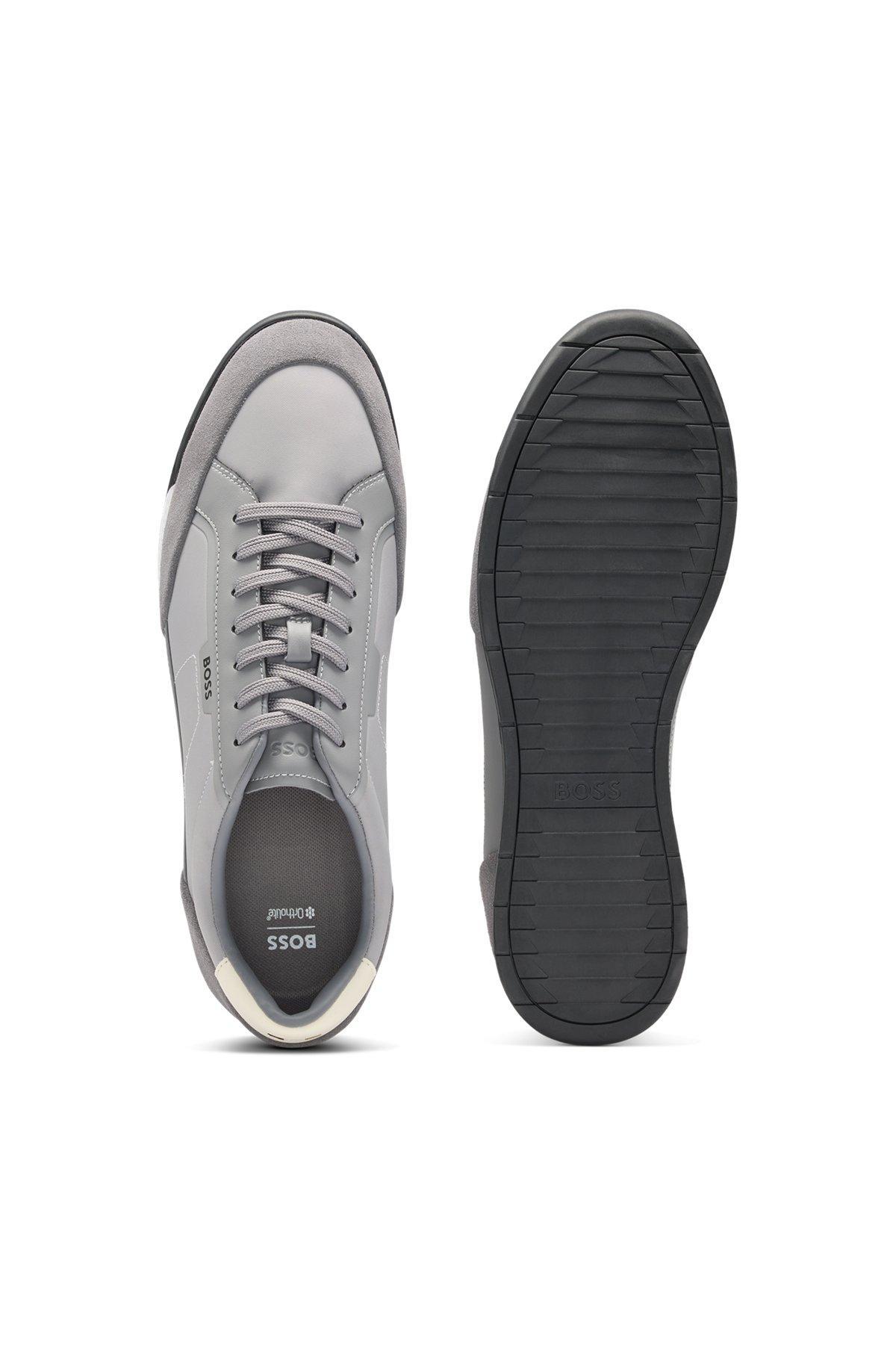 BOSS - Low-top trainers with suede and faux leather - Grey Product Image