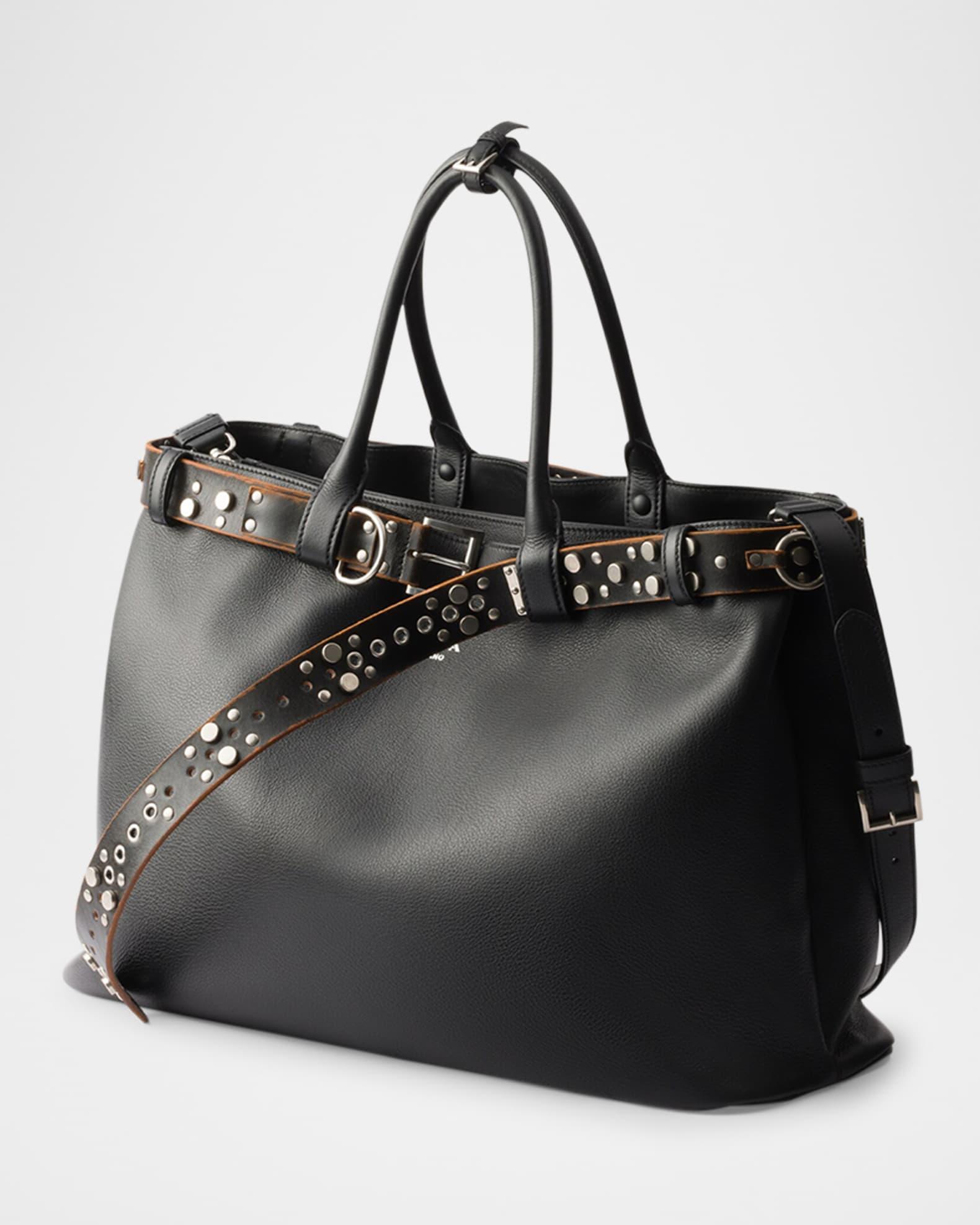 Men's Buckle Leather Bag with Studded Belt Product Image