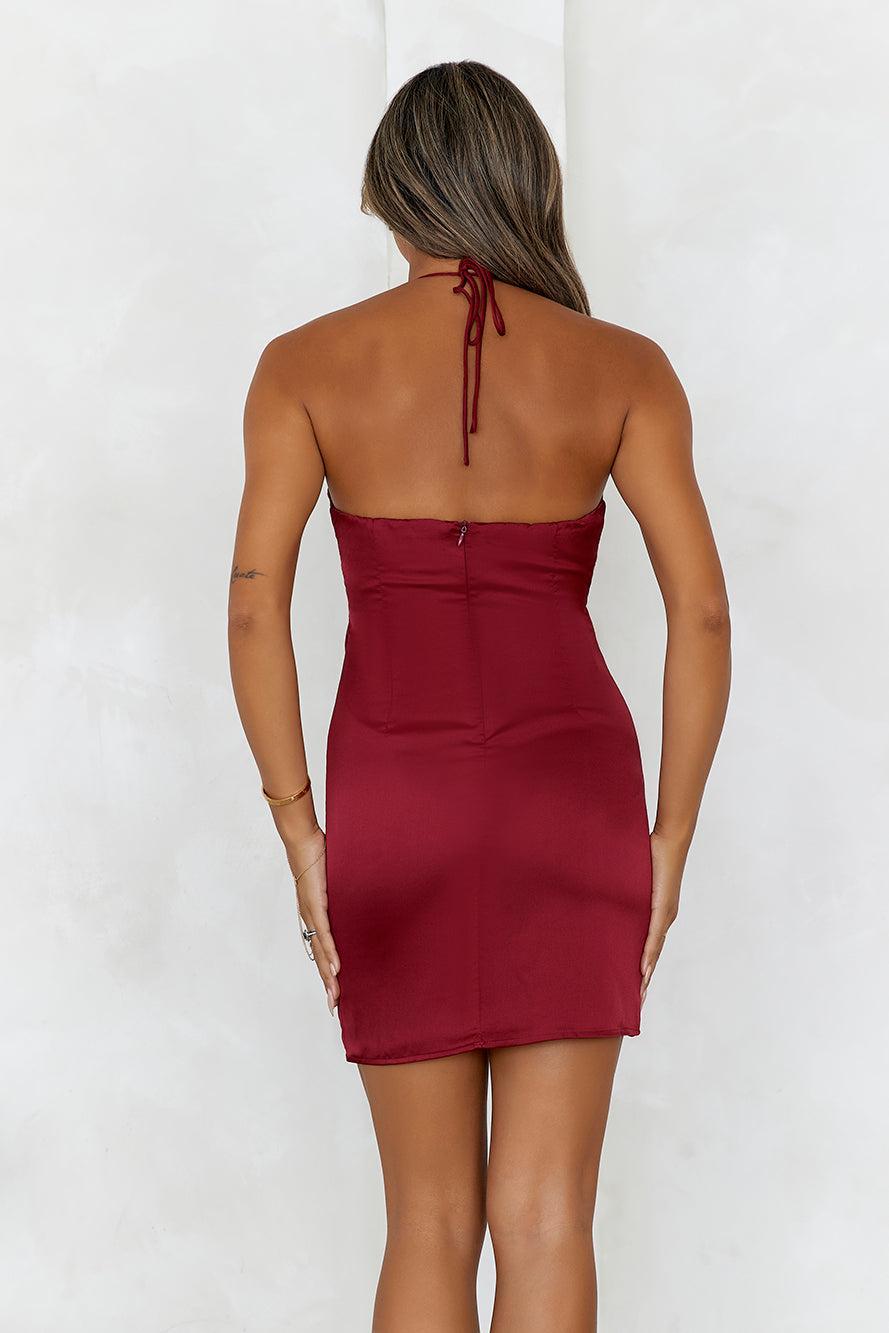 Brunch By The River Satin Mini Dress Wine Product Image