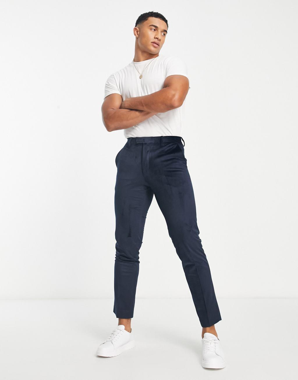 French Connection velvet suit pants in navy  Product Image