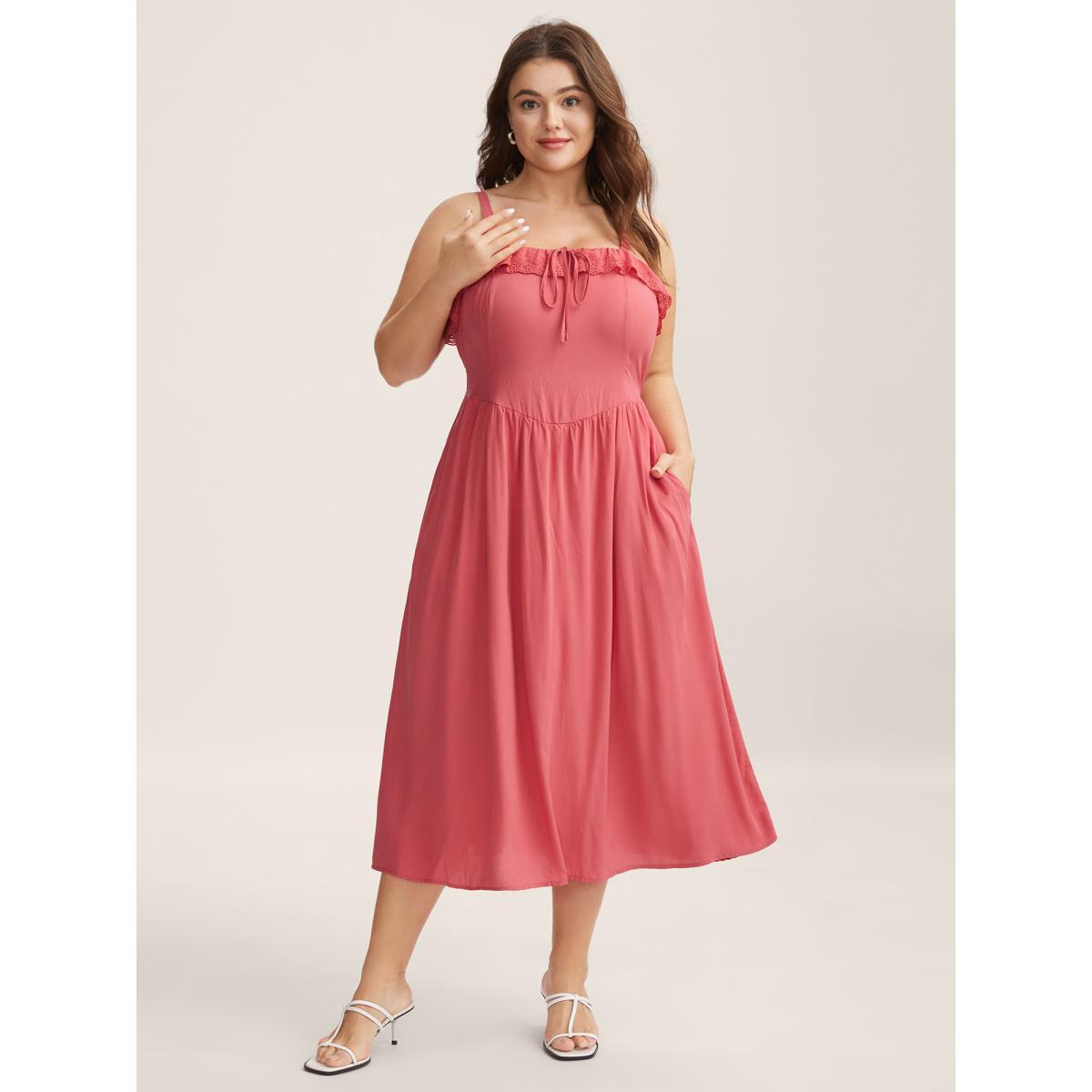 Plus Size Rayon Lace Stretchy-Waist Midi Dress Raspberry Women Non Sleeveless Curvy BloomChic 18-20/2X Product Image