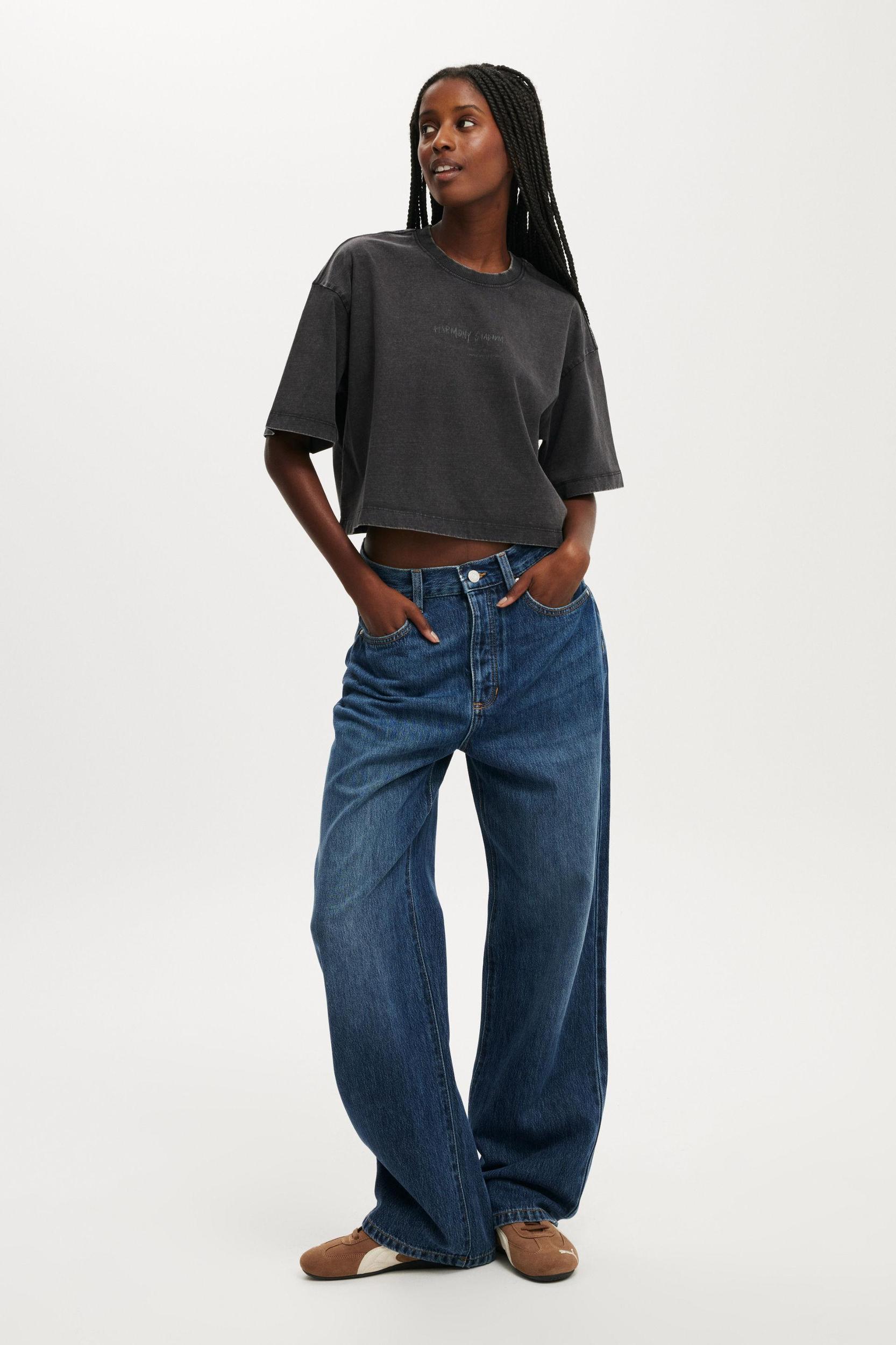 Cotton On Women - The Cropped Boxy Graphic Tee - Harmony stadium/washed black Product Image