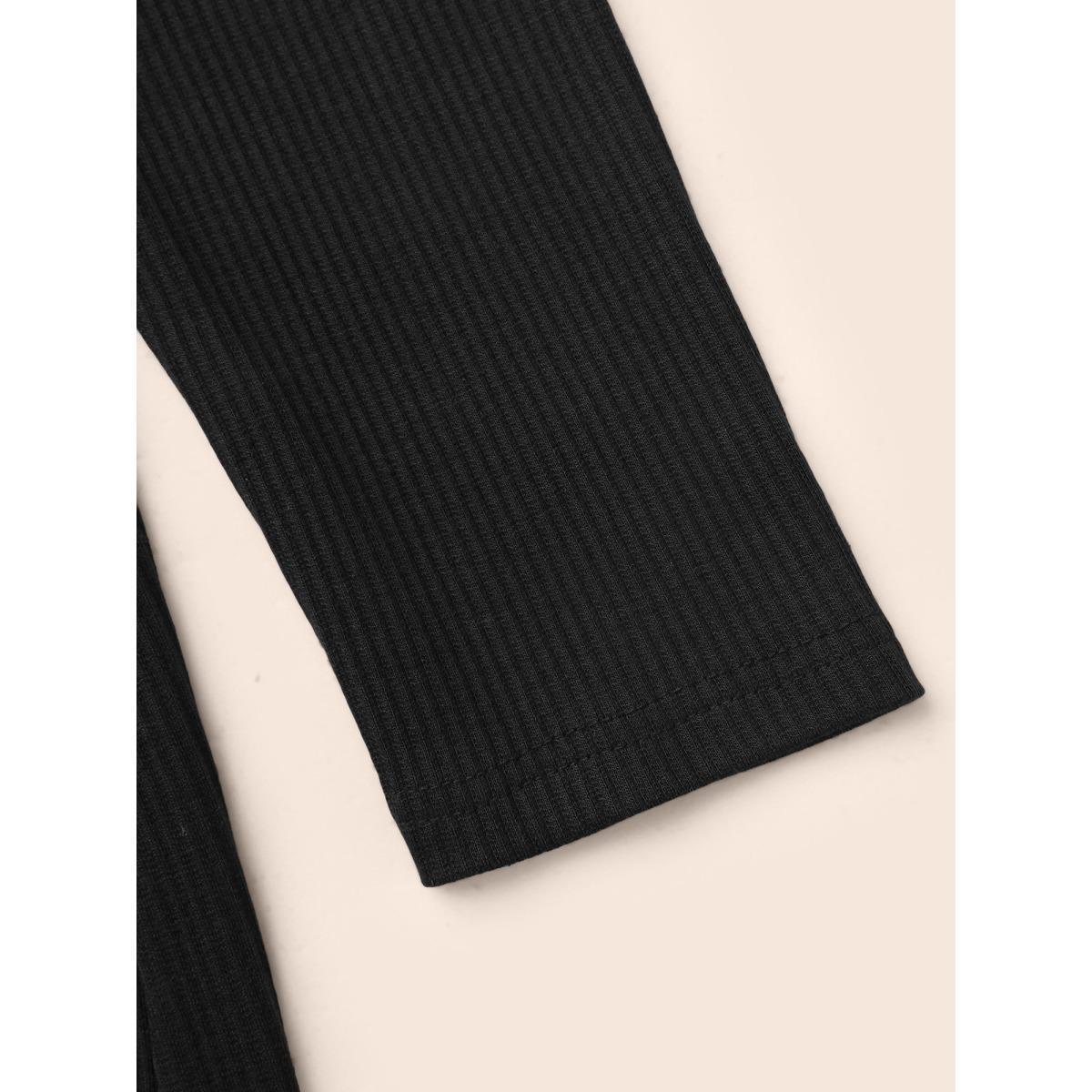Plus Size Crew Neck Eyelet Split Hem Dress Black Women Casual Eyelet Round Neck Long Sleeve Curvy BloomChic 12/L Product Image