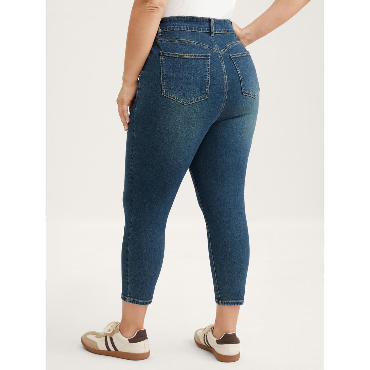 Plus Size Butt Lift Mid-Rise Skinny-Fit Jeans Women Bluevintage High stretch Slanted pocket Jeans BloomChic 14/1X Product Image