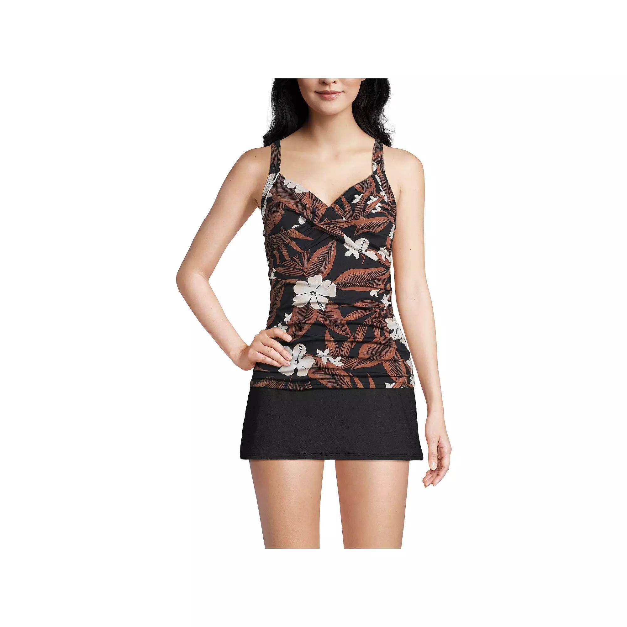 Women's Lands' End Surplice Underwire Tankini Swimsuit Top, Size: 4, Black White Paisley Product Image