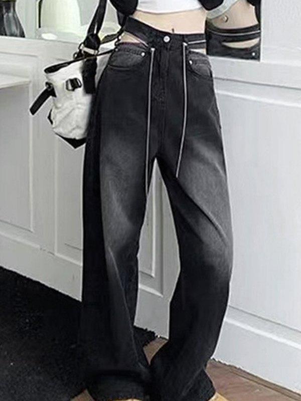 Black Wash Cutout Boyfriend Jeans Product Image