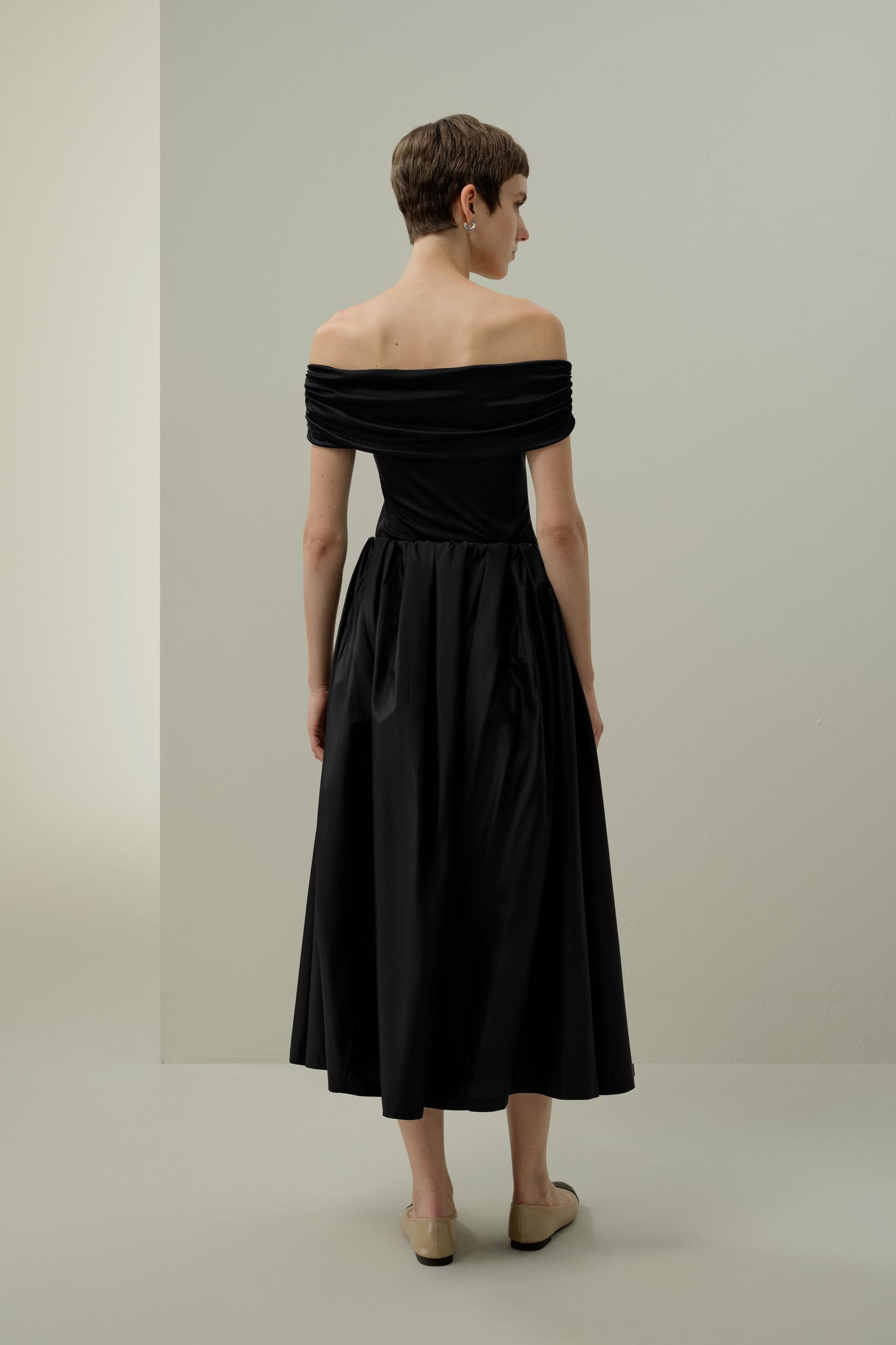 Waist-Pleated Silk Taffeta Skirt Product Image