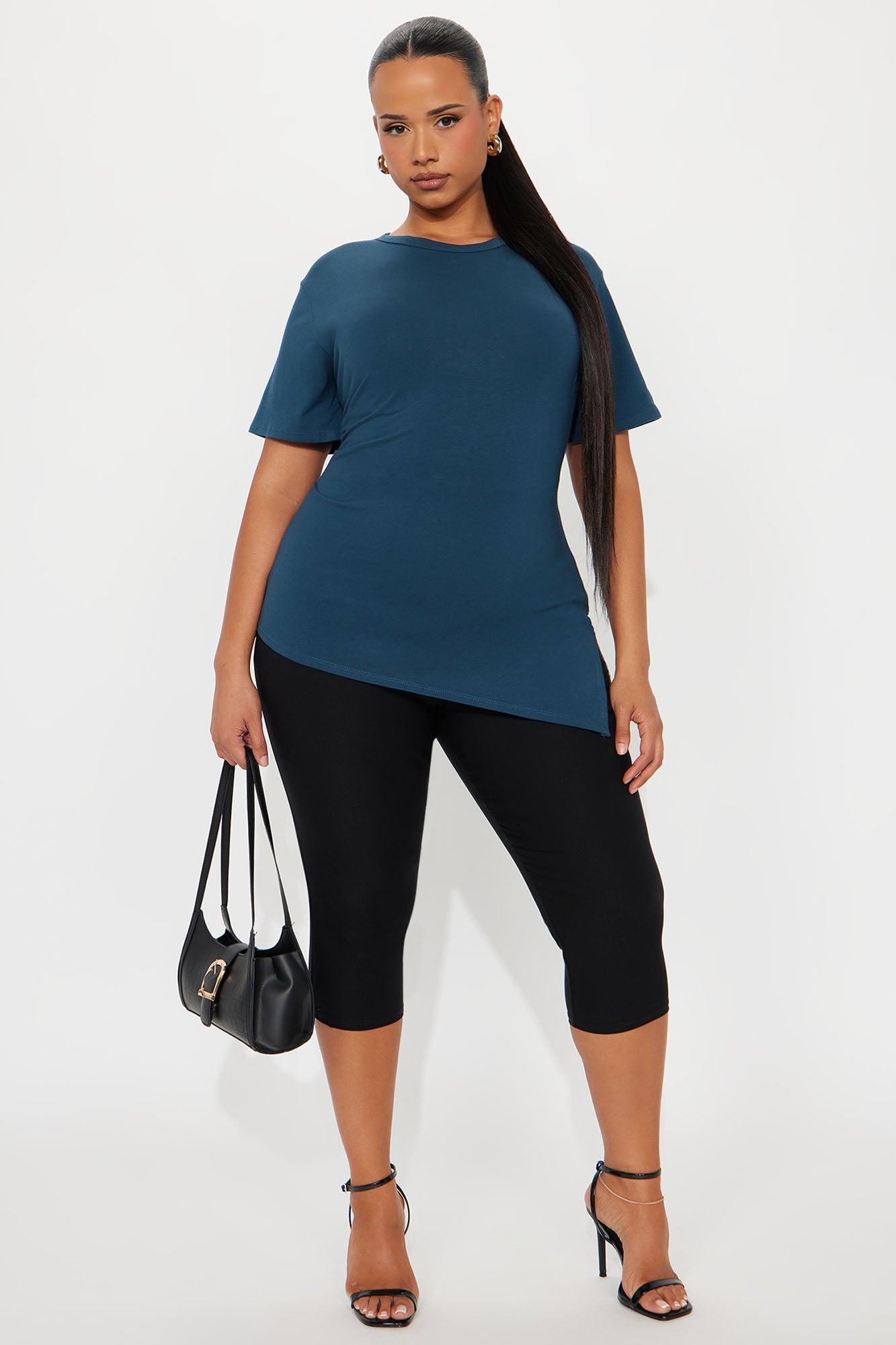Roseline Short Sleeve Ruched Tshirt - Teal Product Image
