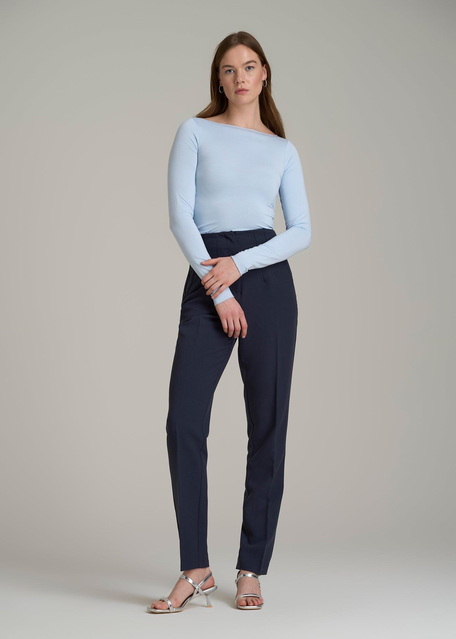 High Rise Pants with Darts for Tall Women in Navy Product Image