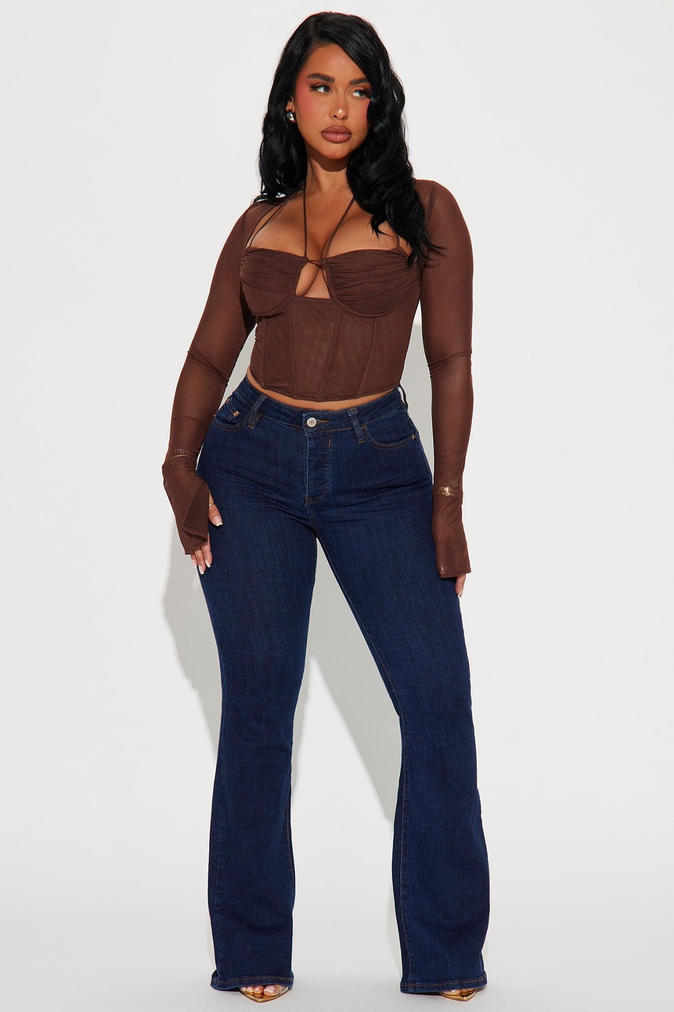 Melanie Mesh Corset Top - Brown Product Image