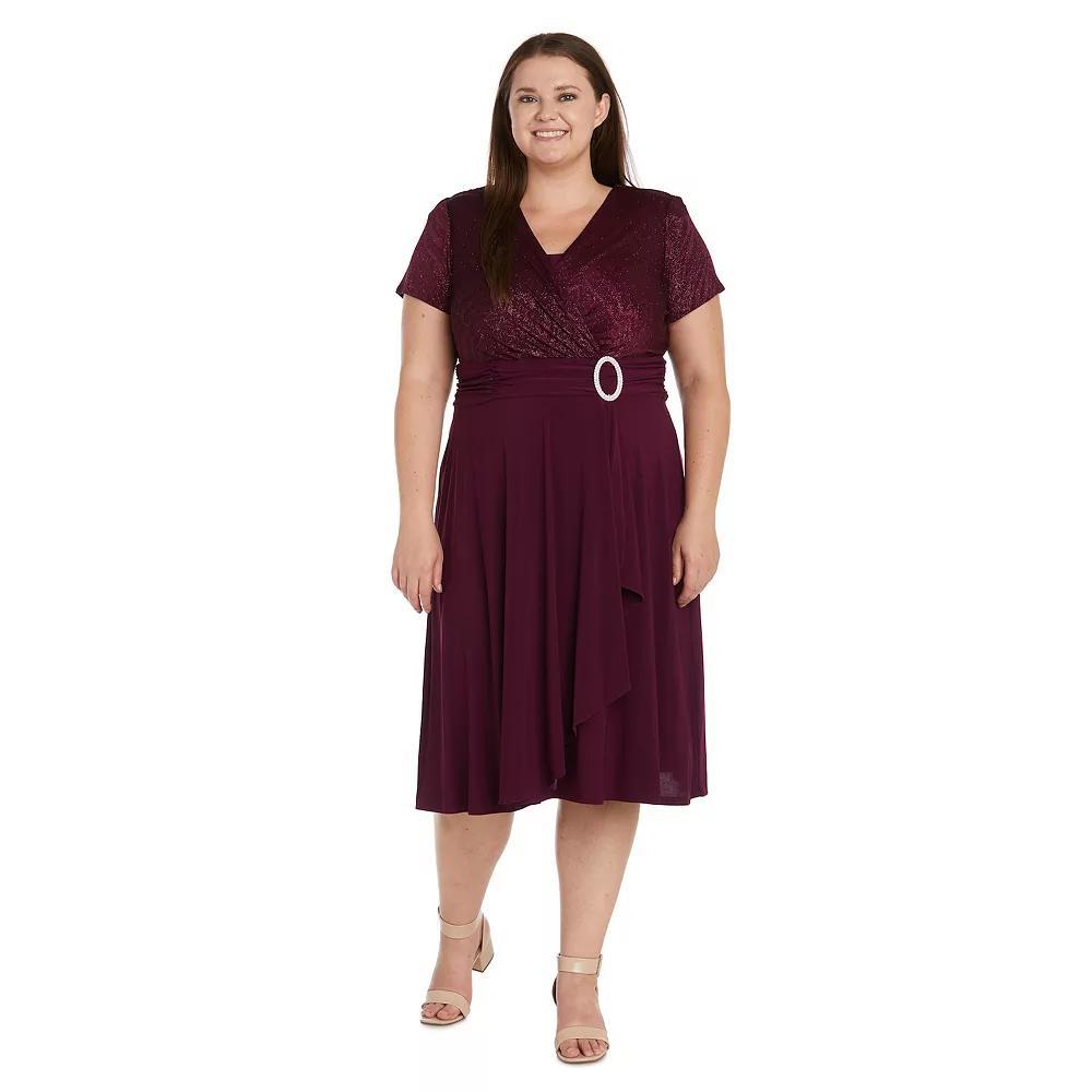 Plus Size R&M Richards Sparkly Cascade Wrap Fit & Flare Midi Dress, Women's, Size: 20 W, Merlot Product Image