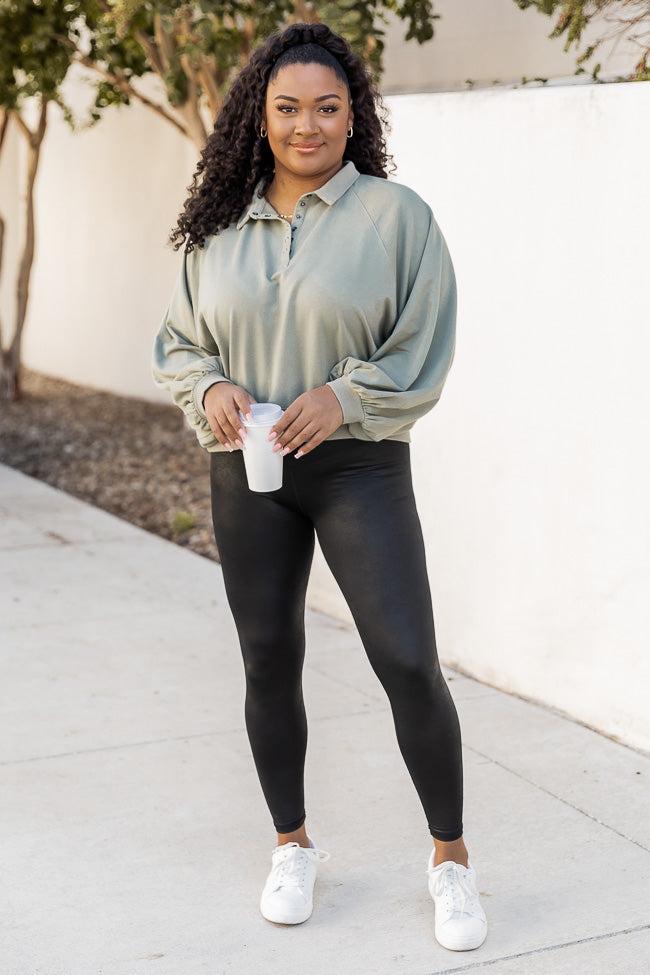 Fire And Desire Black Faux Leather Cross Waist Band Leggings FINAL SALE Product Image
