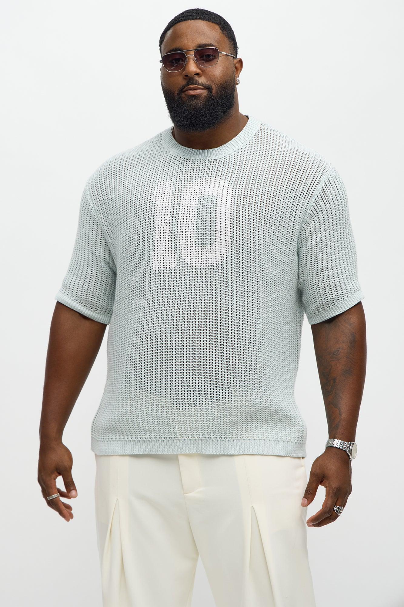 Printed Textured Knit Short Sleeve Tee - Light Blue Product Image