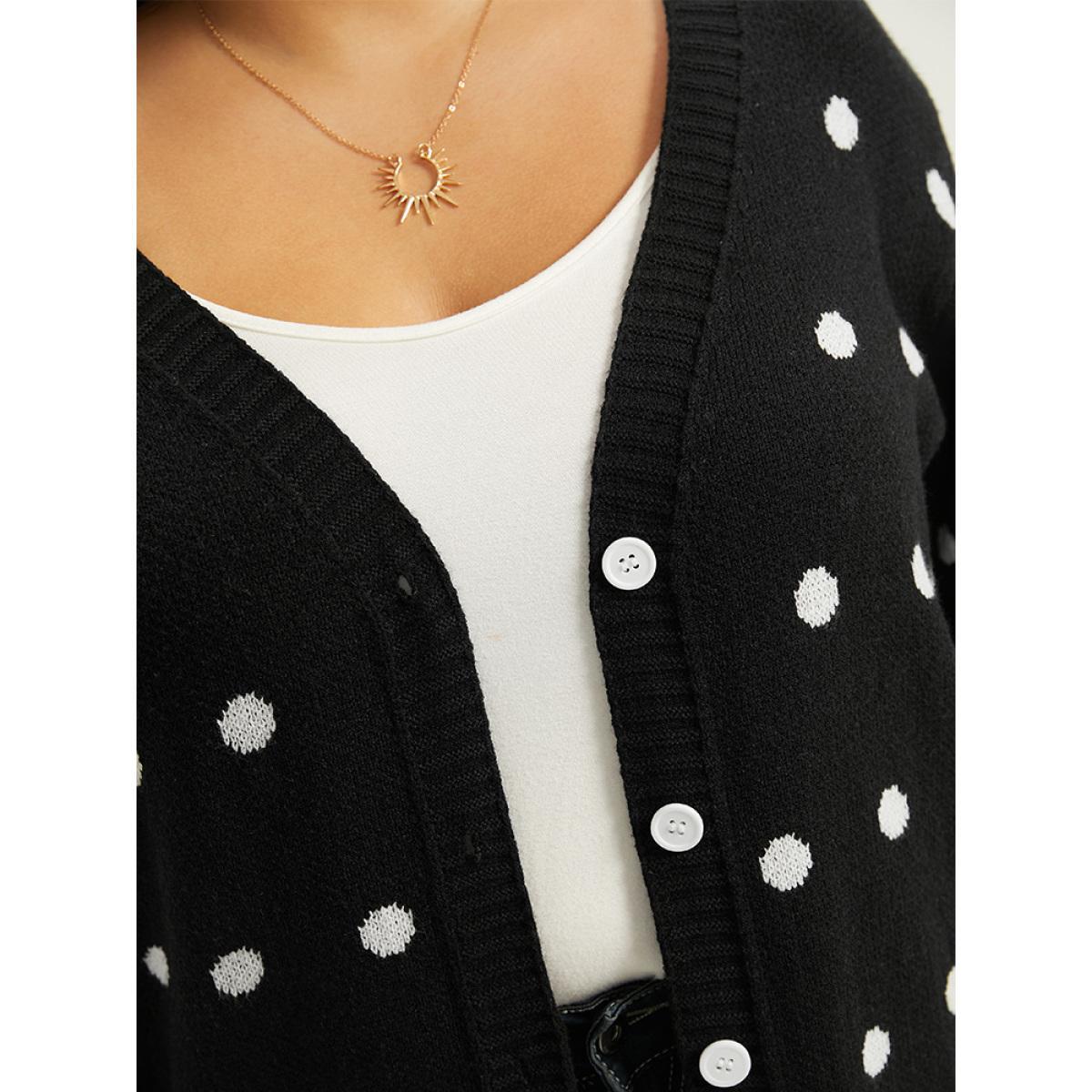 Plus Size Supersoft Essentials Polka Dot Split Side Cardigan Black Women Casual Loose Long Sleeve Dailywear Cardigans BloomChic 28/5X Product Image