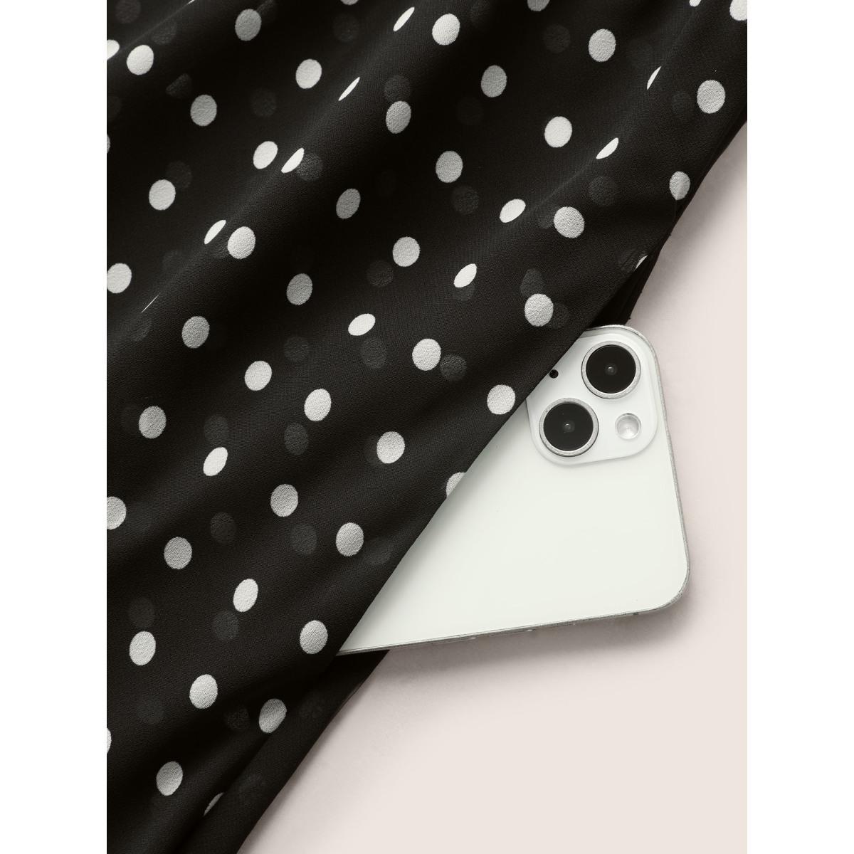 Plus Size Black Chiffon Polka Dot Button Detail Blouse Women Elegant Elbow-length sleeve Flat collar with V-notch Everyday Blouses BloomChic 10/M Product Image