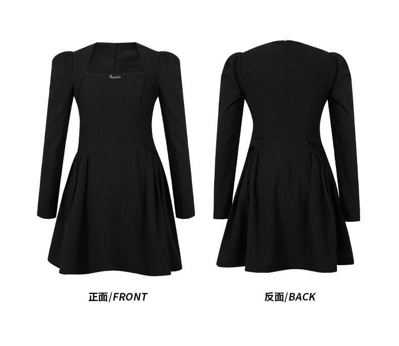 Long-Sleeve Square Neck Striped Mini A-Line Dress Product Image