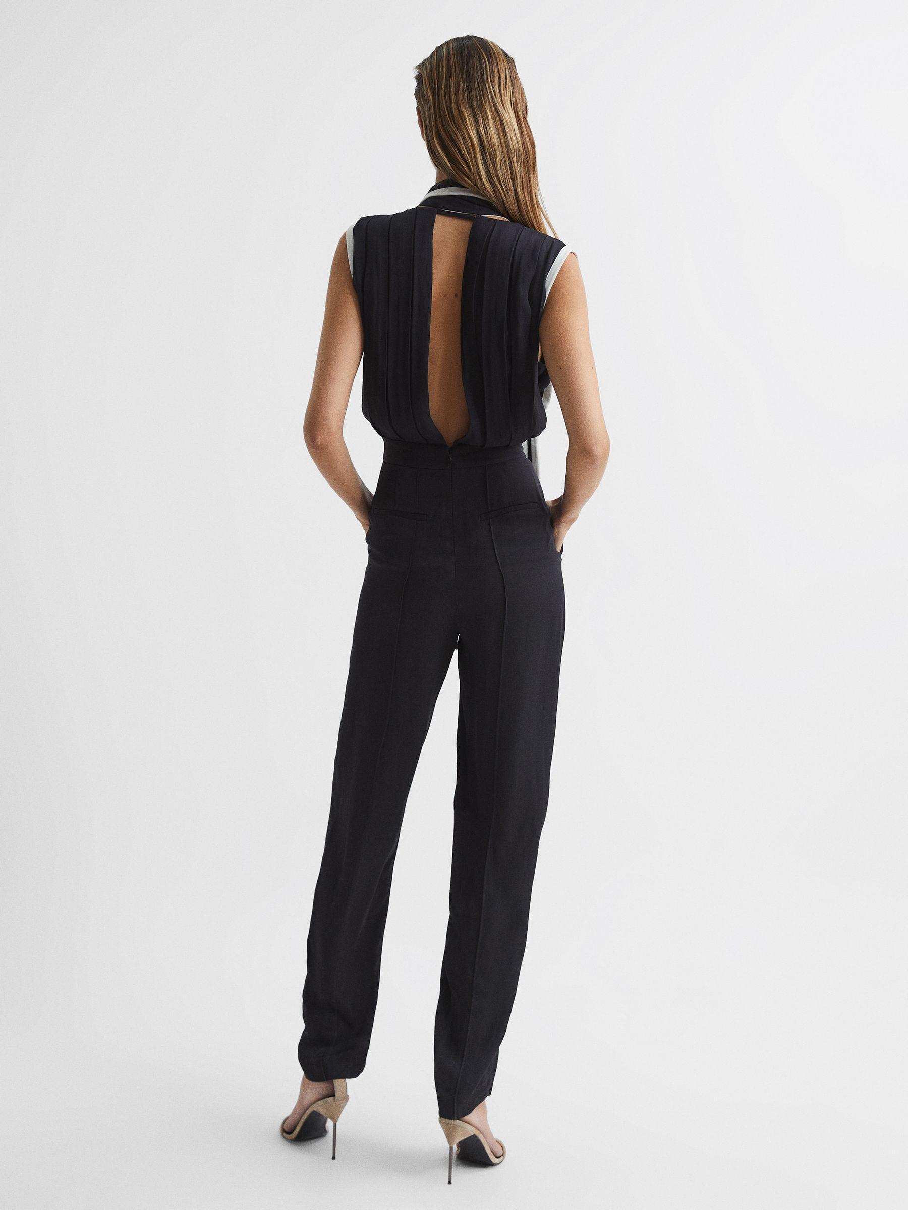 Petite Neck Tie Wide Leg Jumpsuit in Black Product Image
