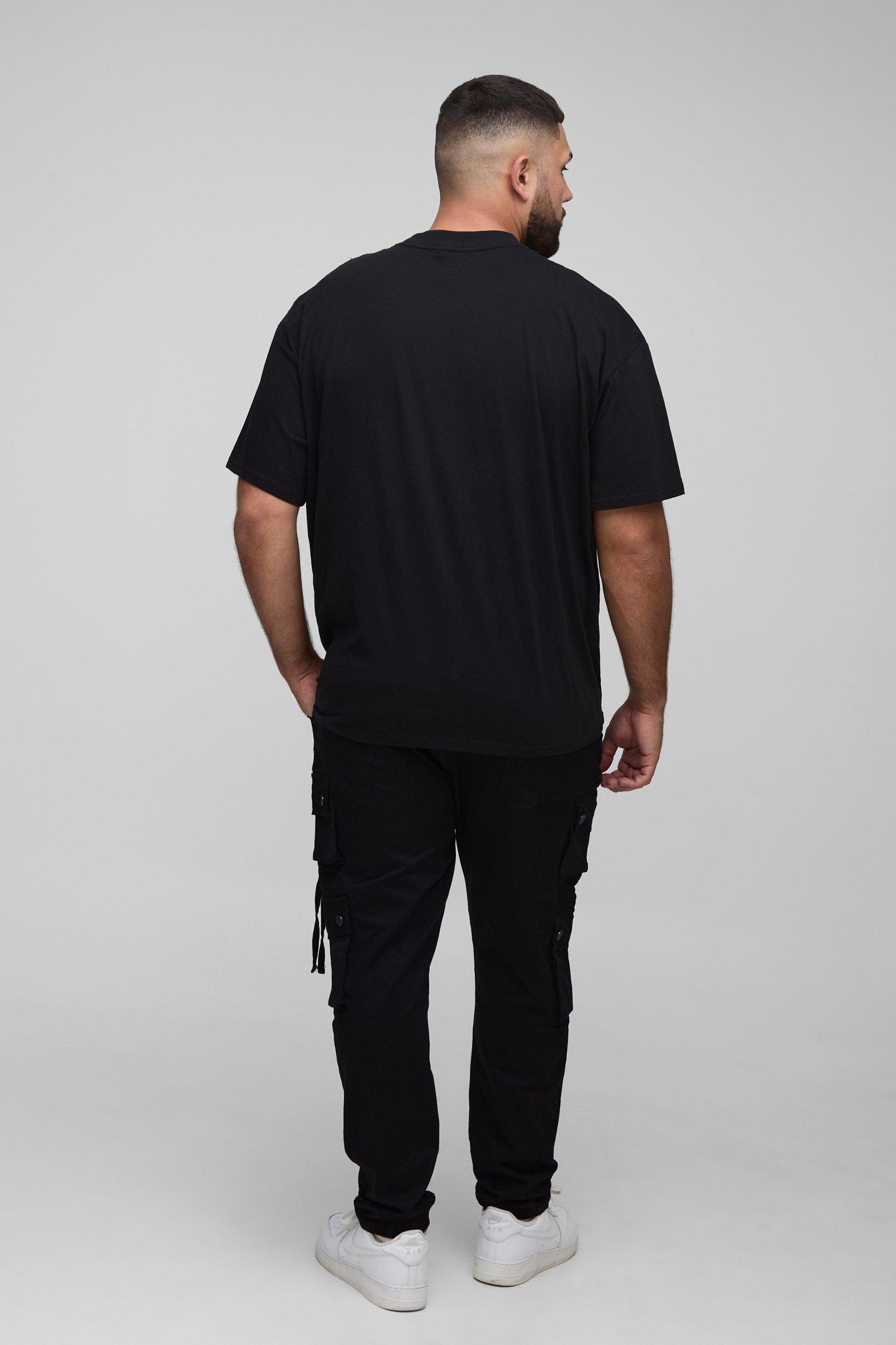 Plus Fixed Waist Multi Cargo Strap Detail Skinny Cargo Trousers | boohooMAN USA Product Image
