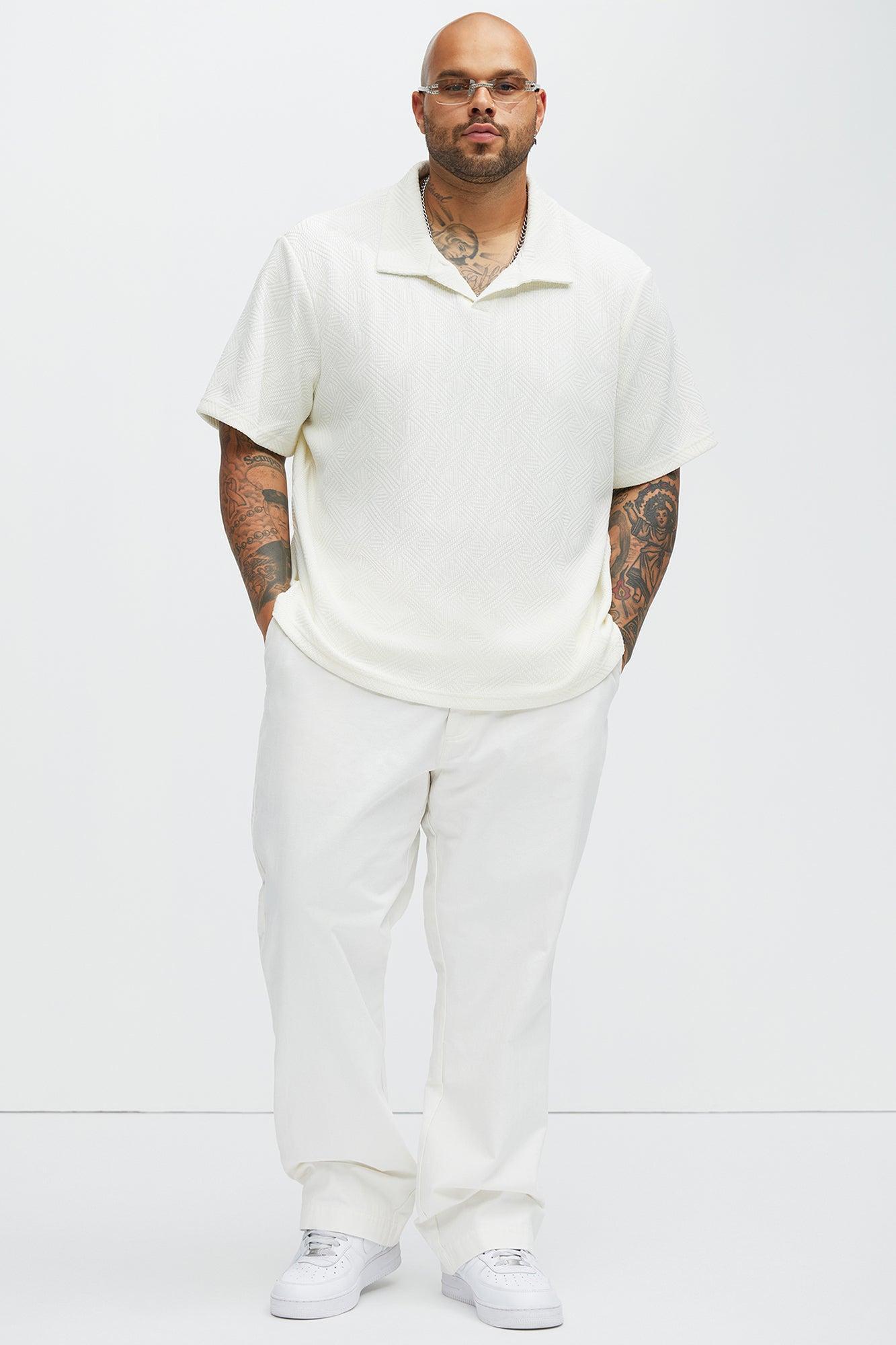 Burley Geo Textured Johnny Collar Shirt - Off White Product Image