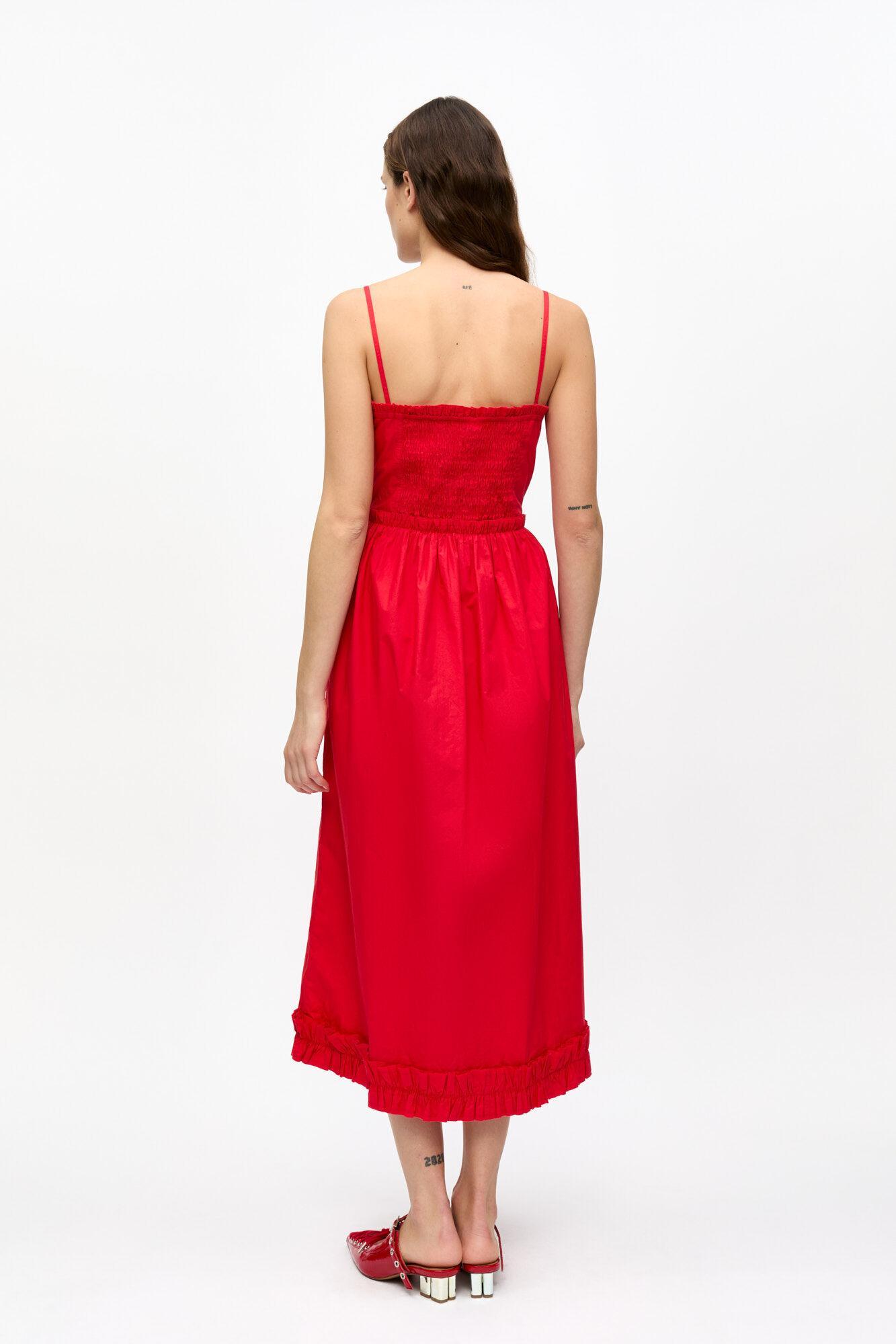 Red Cotton Poplin Strap Dress Product Image