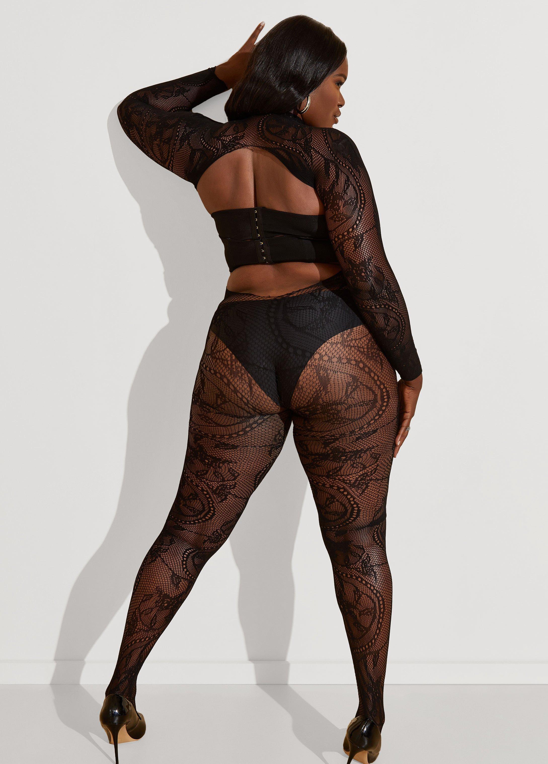 Plus Size Lace And Mesh Bodystocking Ashley Stewart Product Image