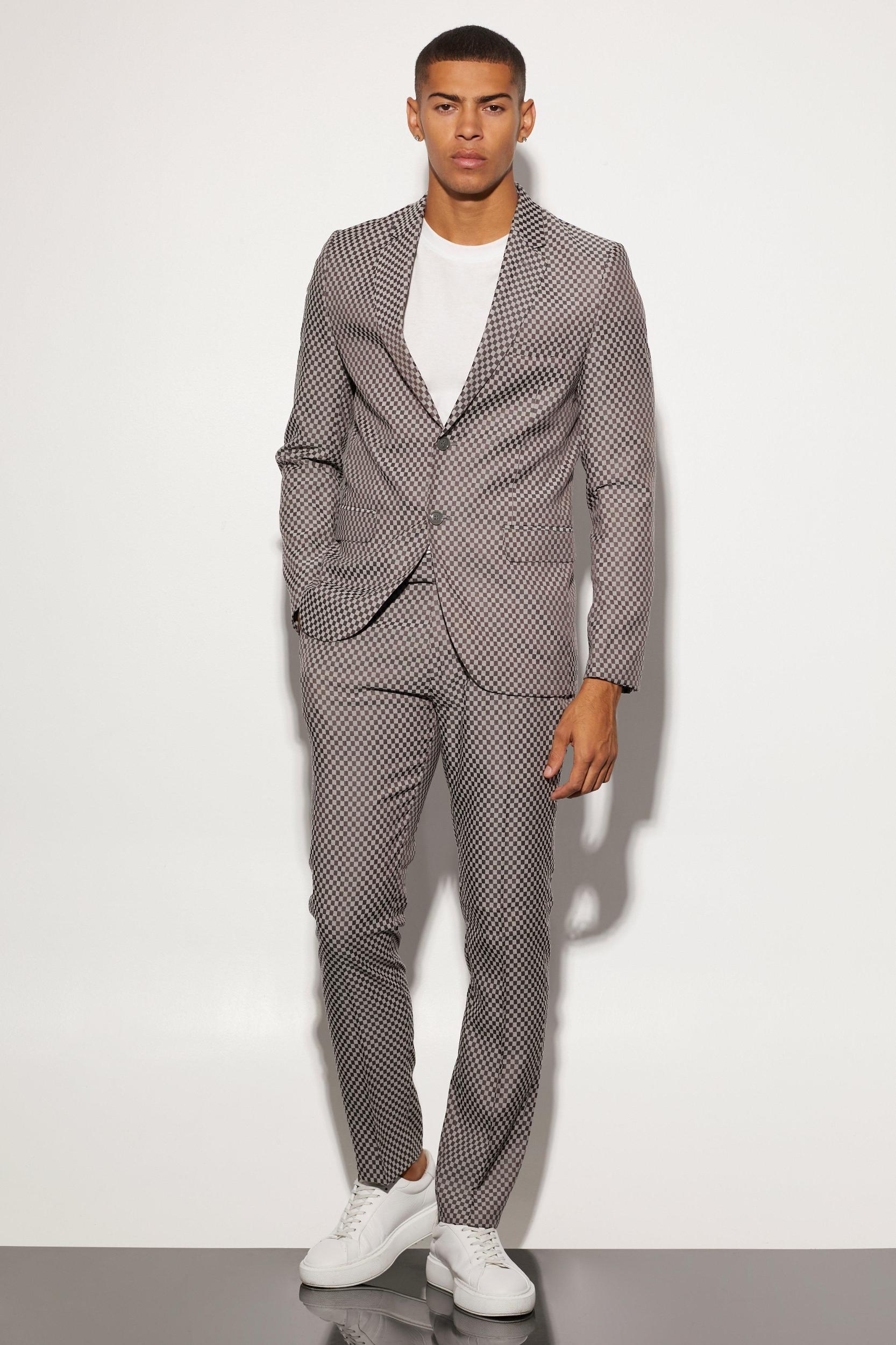Slim Single Breasted Checkerboard Suit Jacket | boohooMAN USA Product Image