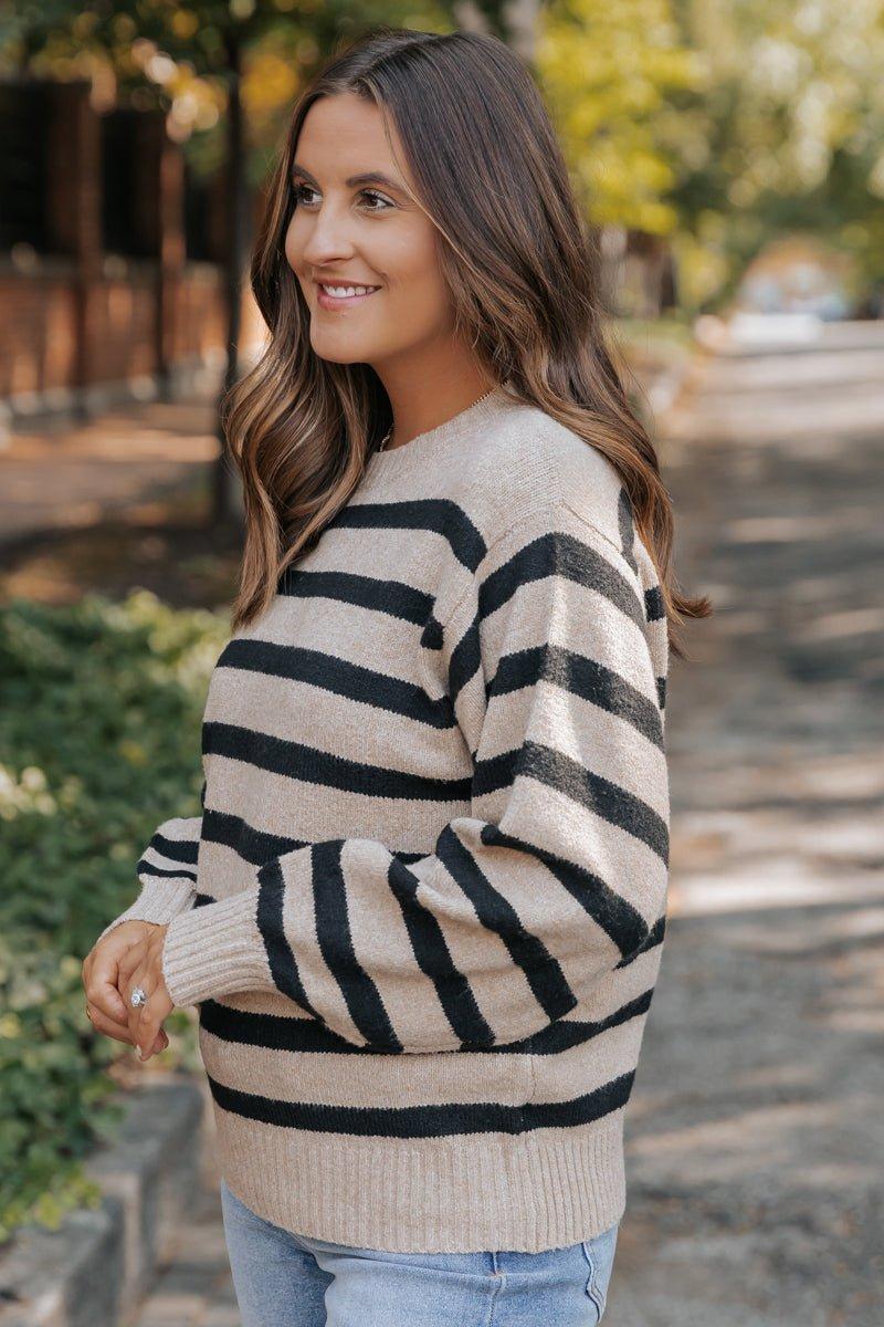 Black and Mocha Striped Pullover Sweater - FINAL SALE Product Image