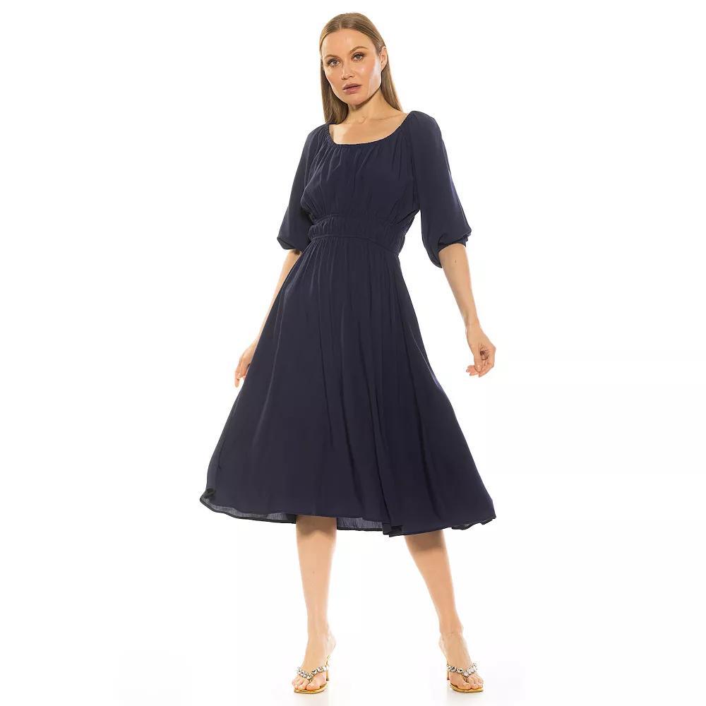 Women's ALEXIA ADMOR Emily Fit & Flare Scoopneck Shirred Dress, Size: XS, Blue Product Image