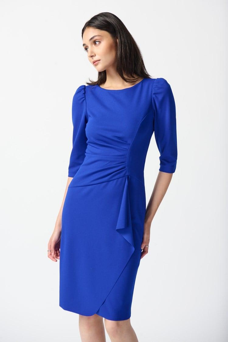 Scuba Crepe Boat Neckline Sheath Dress- Royal Sapphire Product Image