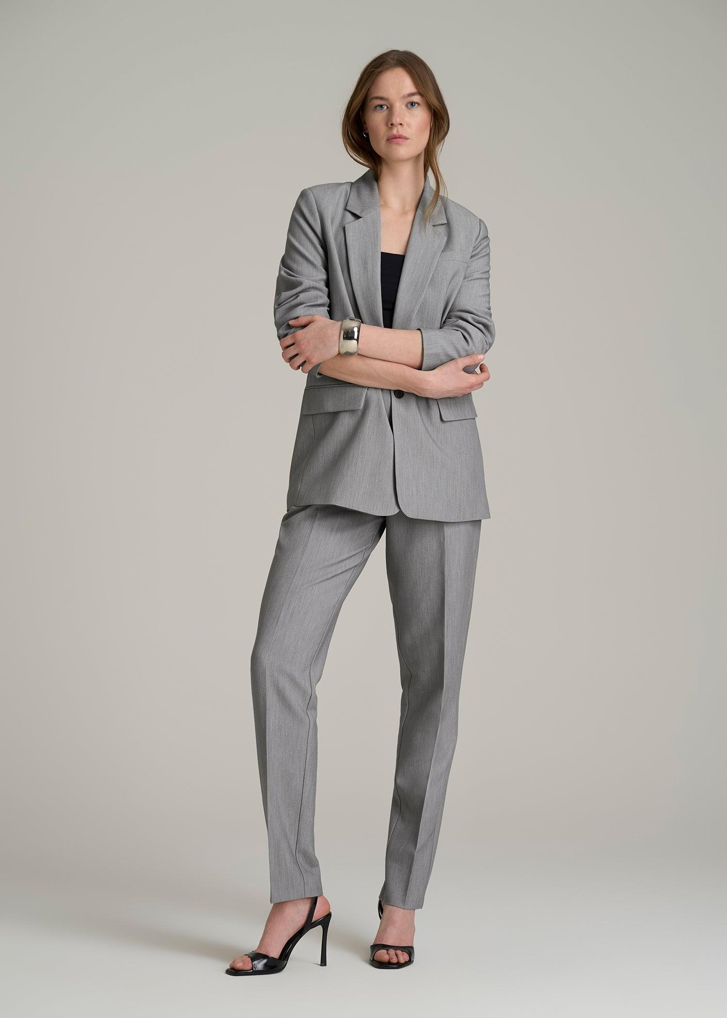 High Rise Pants with Darts for Tall Women in Ash Grey Mix Product Image