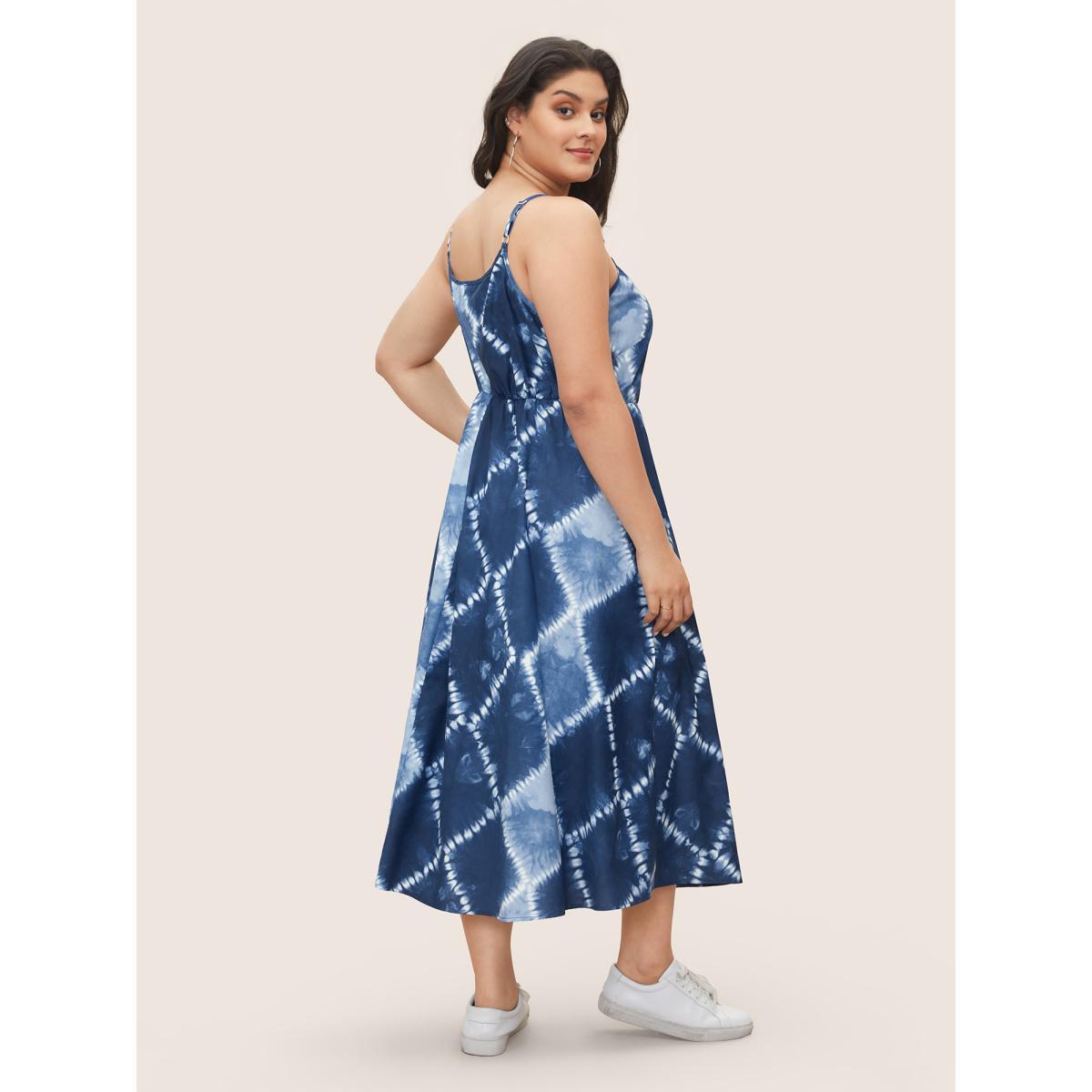 Plus Size Tie Dye Button Detail Cami Dress DarkBlue Women Casual Non Sleeveless Curvy Midi Dress BloomChic 14-16/1X Product Image