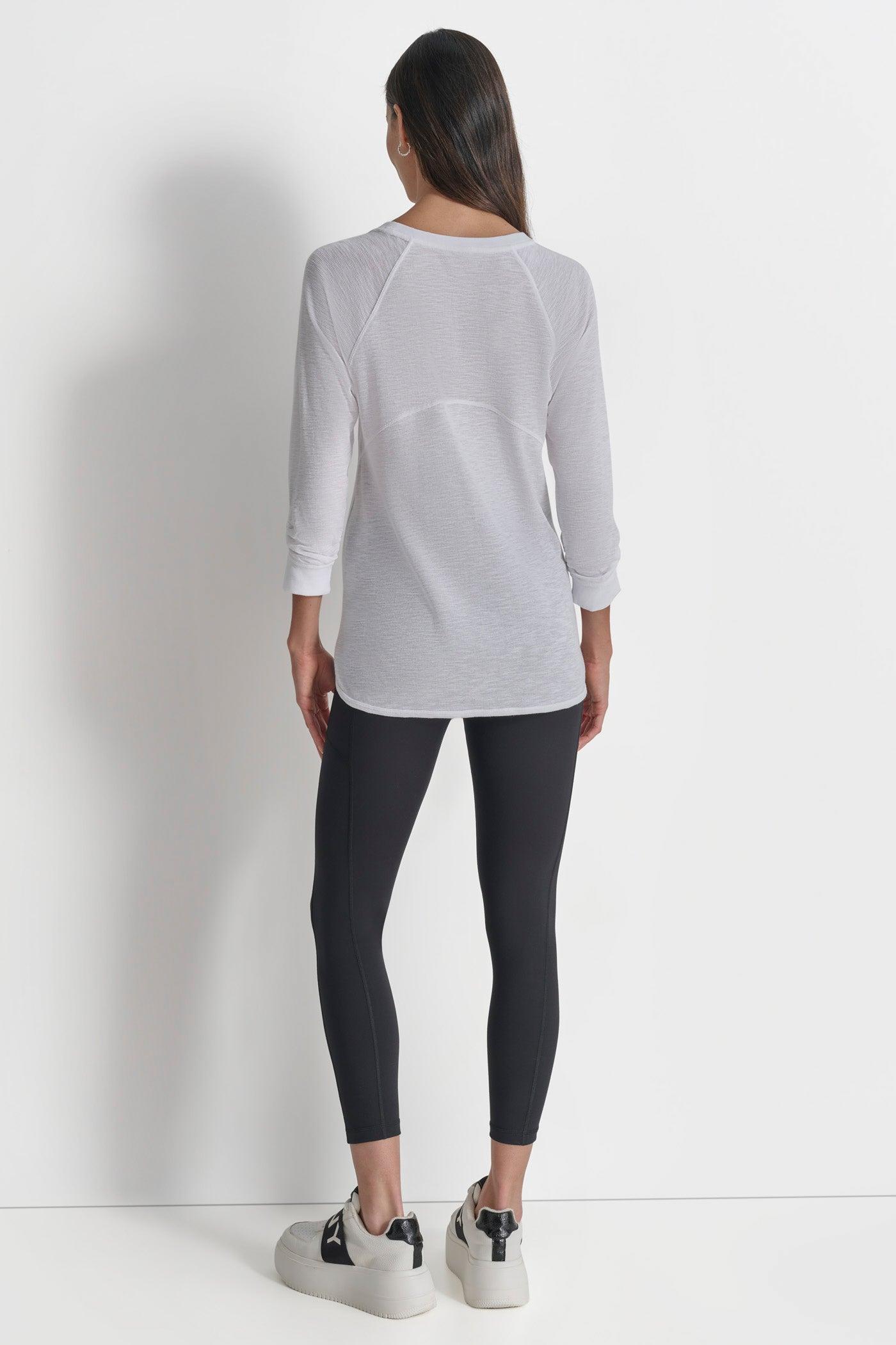 RUCHED 3/4-SLEEVE SLUB WAFFLE-KNIT TEE Product Image