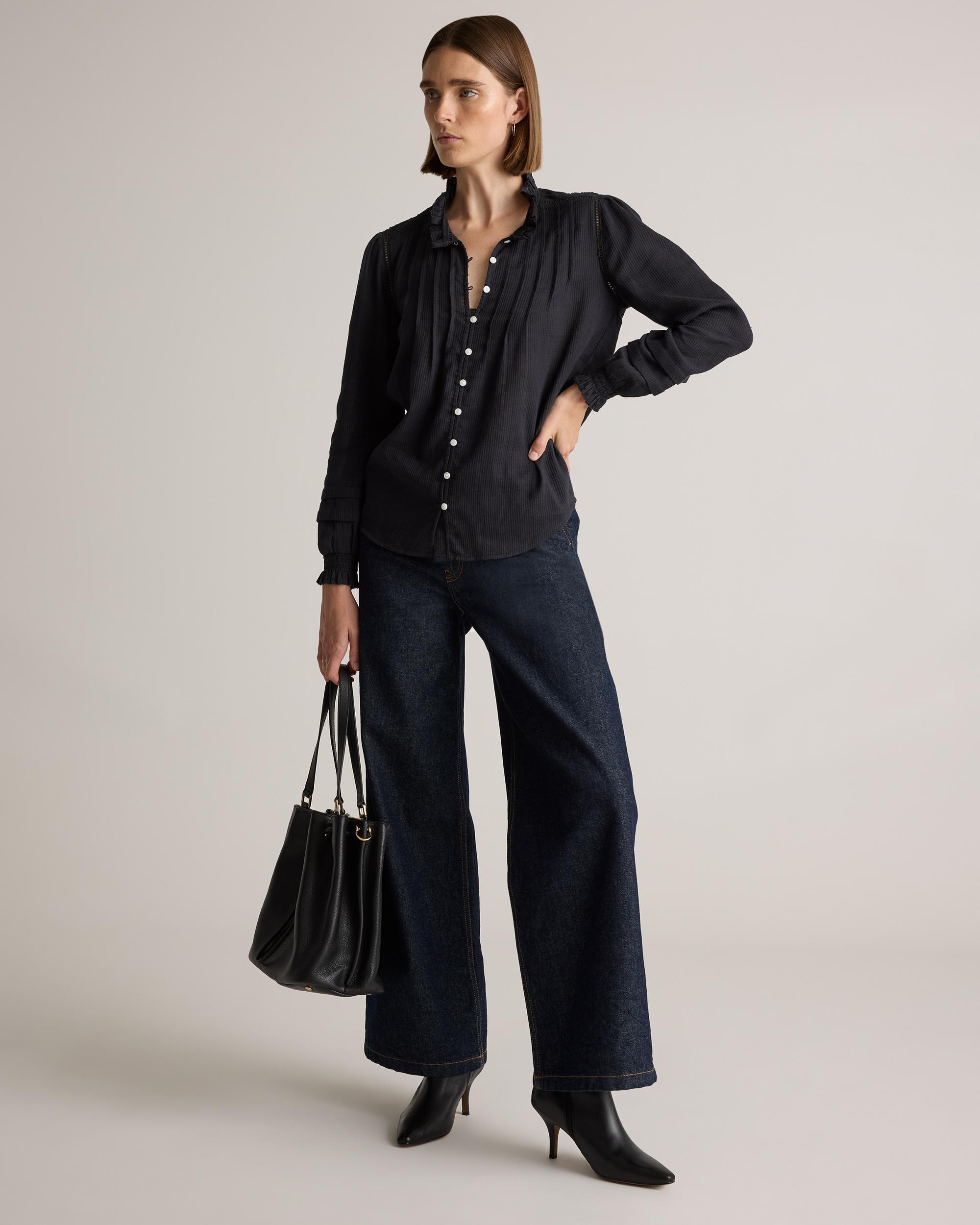 Quince | Women's Organic Textured Cotton Peasant Blouse Size XL, Organic Cotton Product Image
