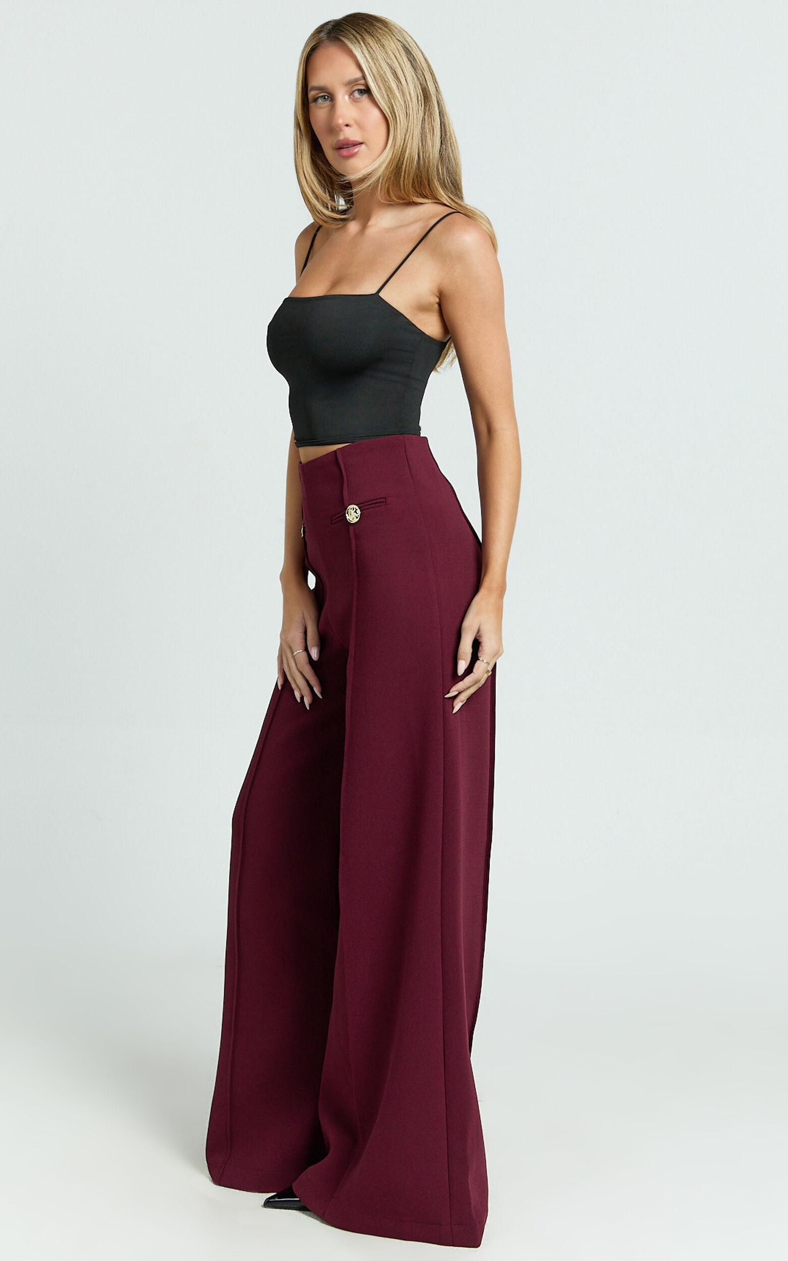 Clara Pants - High Waisted Wide Leg Pants in Wine Product Image