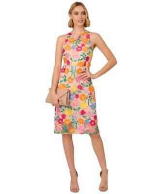 Adrianna Papell Womens Floral-Embroidered Column Dress - Pink Product Image