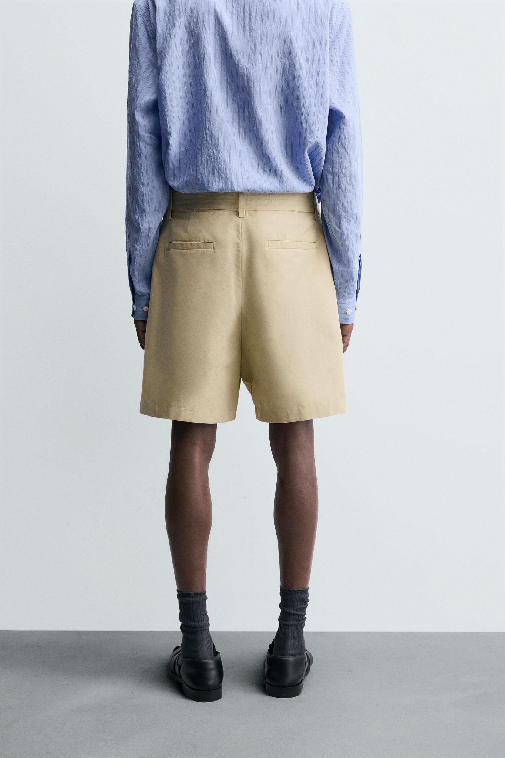 COTTON LINEN BELTED SHORTS Product Image