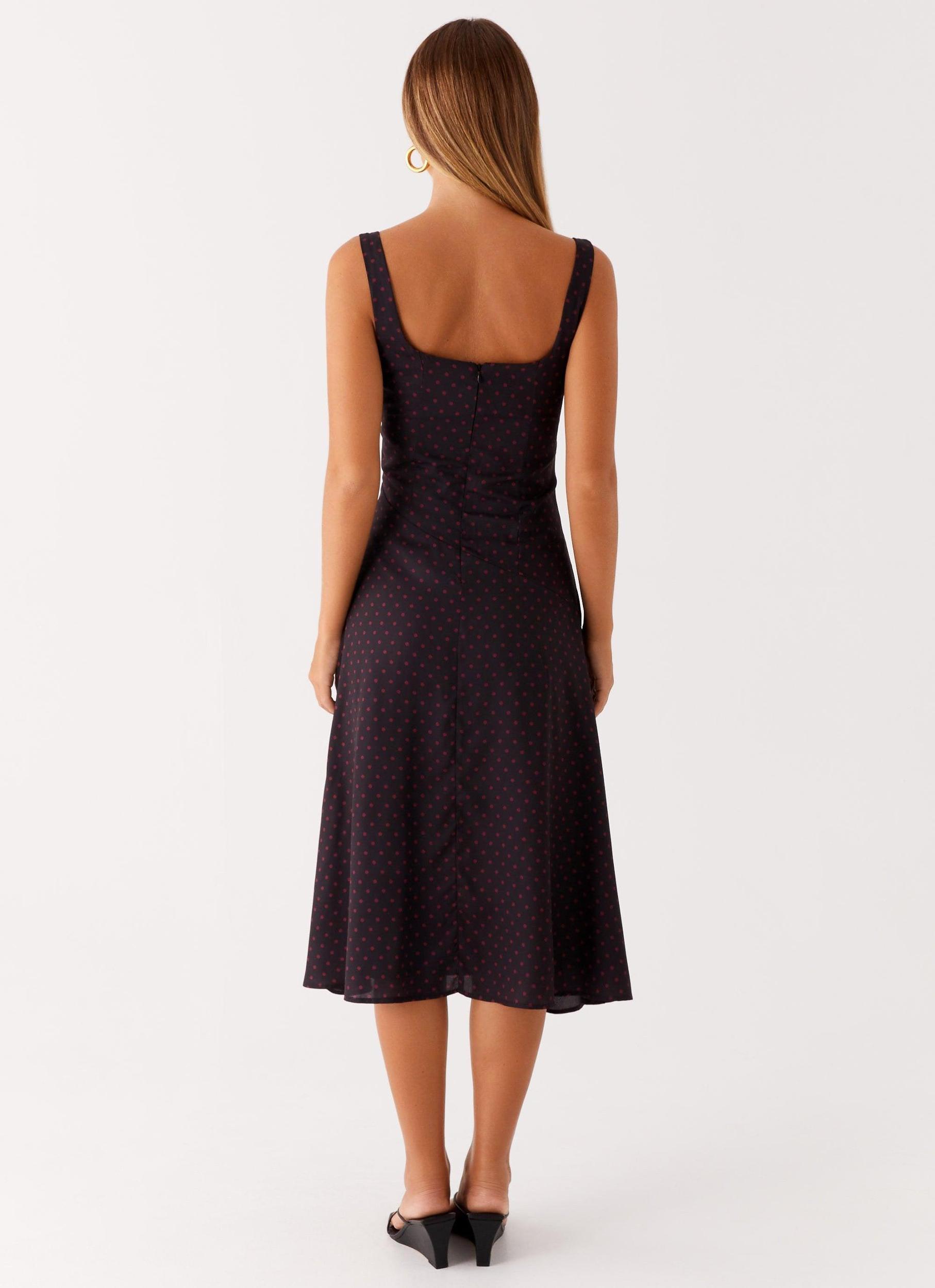 Rowyn Midi Dress - Black Polka Dot Product Image