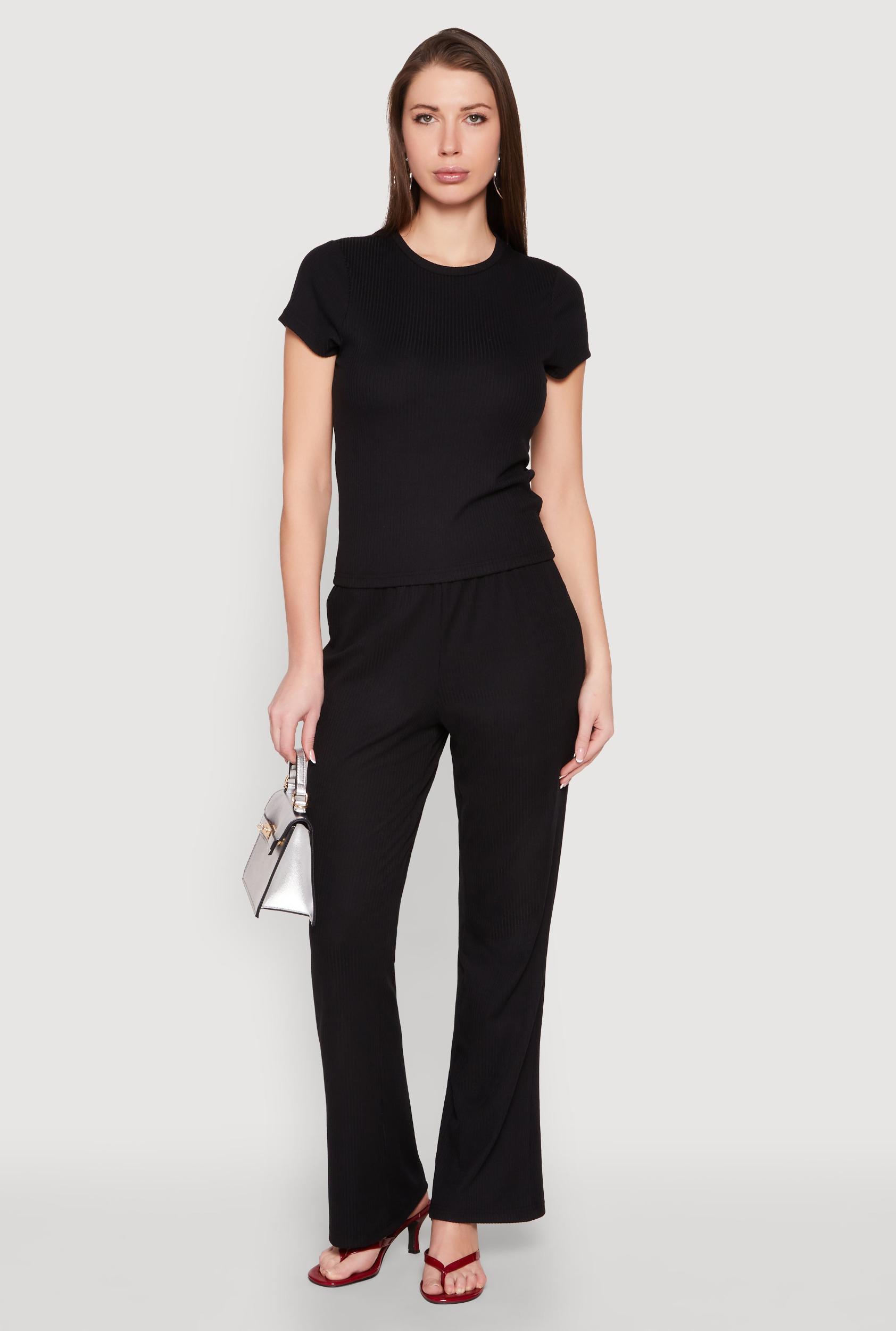 Womens Ribbed Knit Boot Cut Pants Product Image