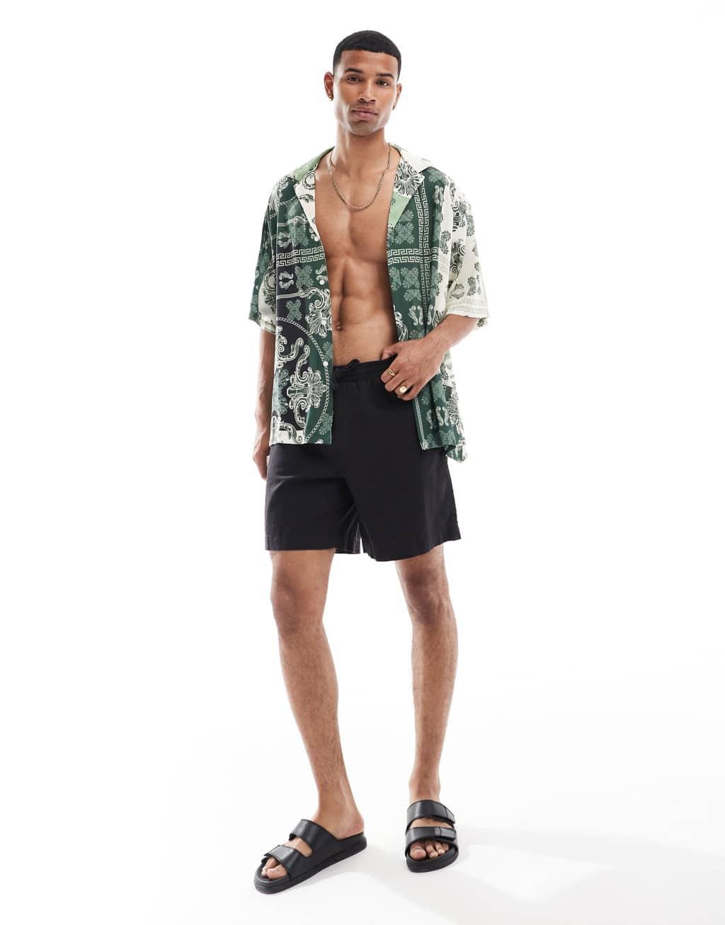 ASOS DESIGN oversized shirt in green paisley bandana print Product Image